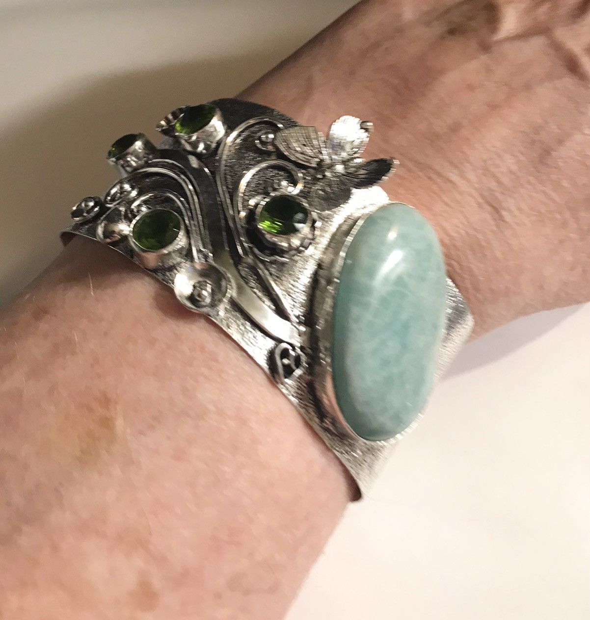 image of Stampd Amazonite Peridot 925 Sterling Silver Cuff Bracelet in Green, Women's