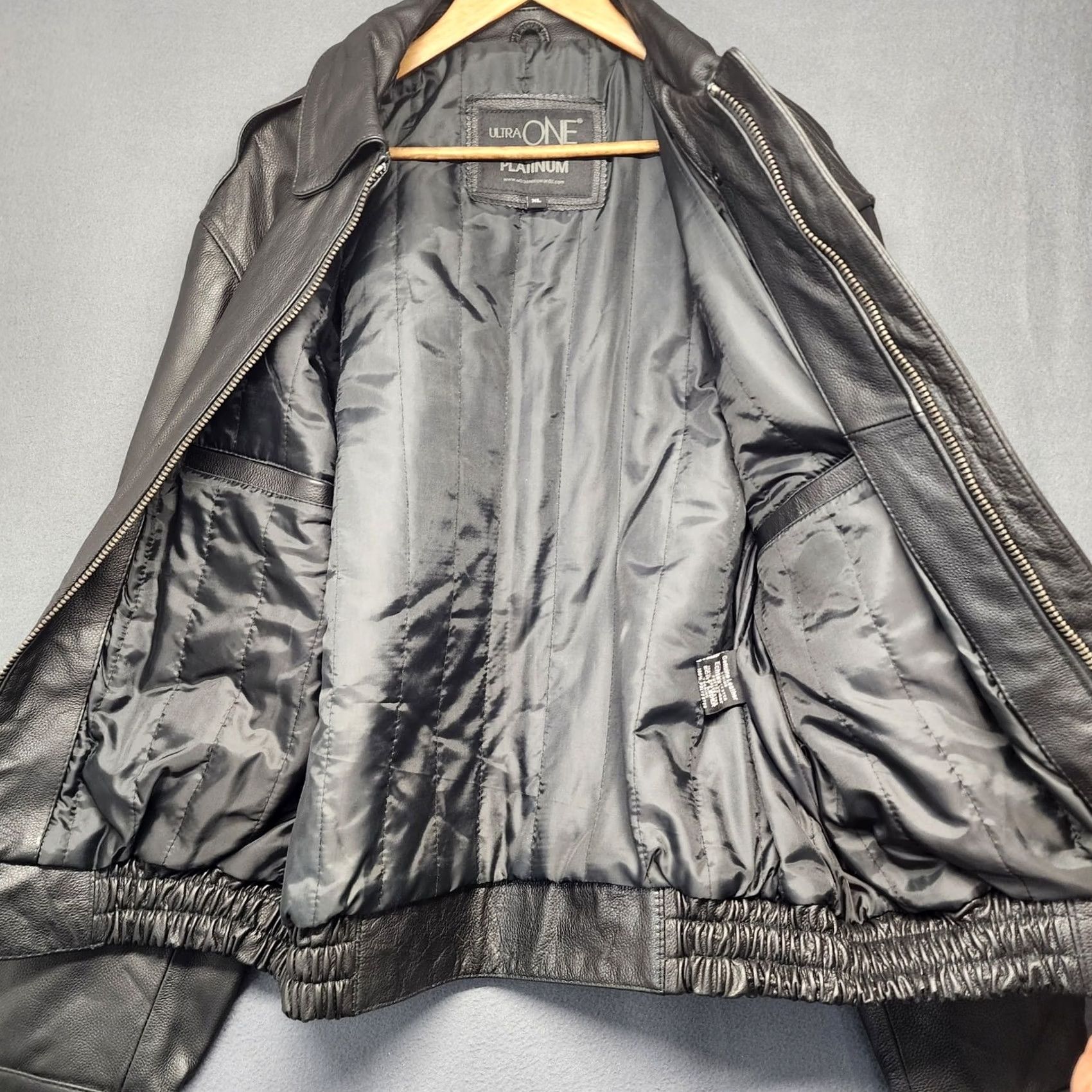 Vintage Ultra One Platinum Leather Coat Jacket XL Black Bomber Biker Moto TA Petro NEW Size US XL / EU 56 / 4 - 3 Thumbnail