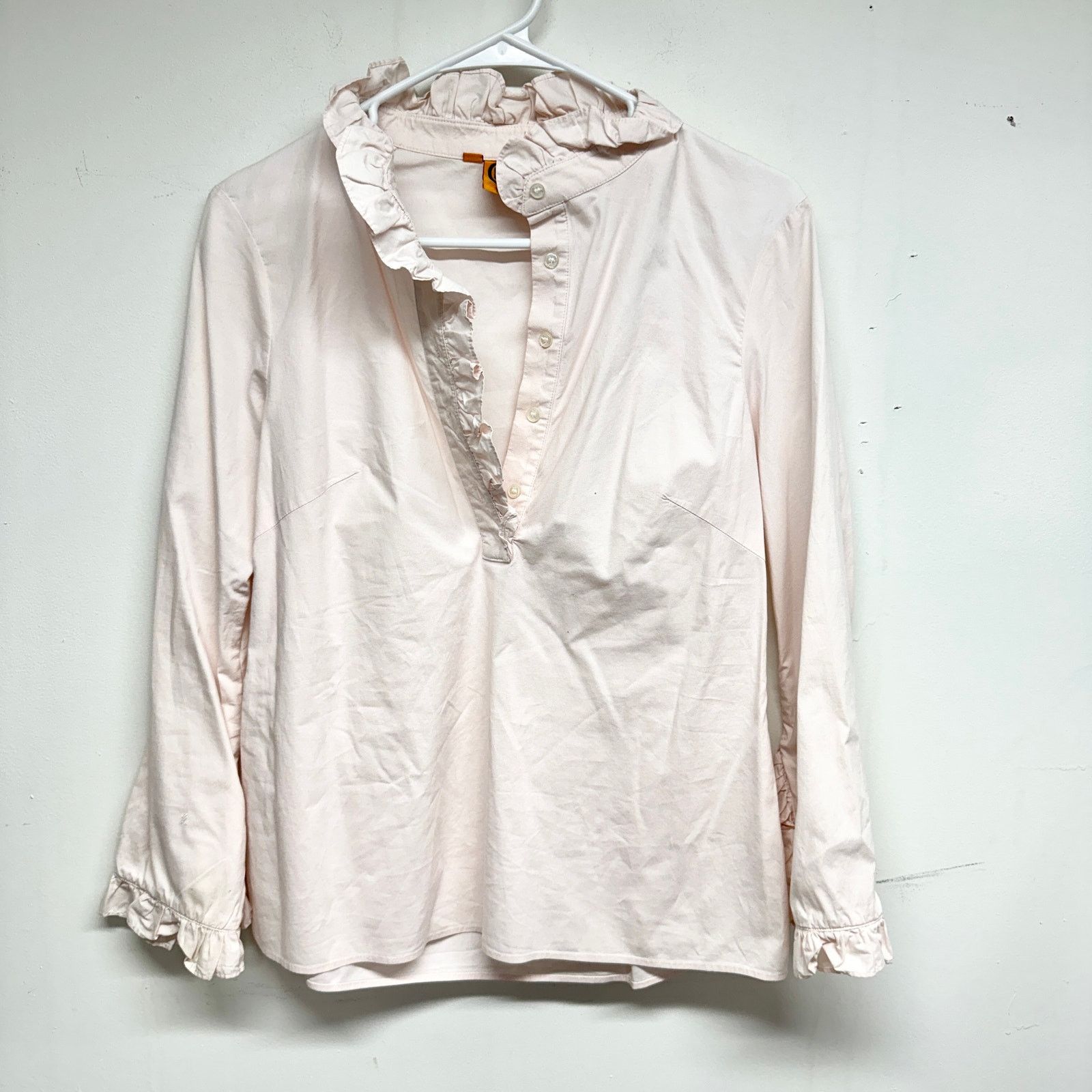 Tory Burch Tory Burch Light Pink Ruffled Long Sleeve V Neck Blouse Sz 4 Size S / US 4 / IT 40 - 1 Thumbnail