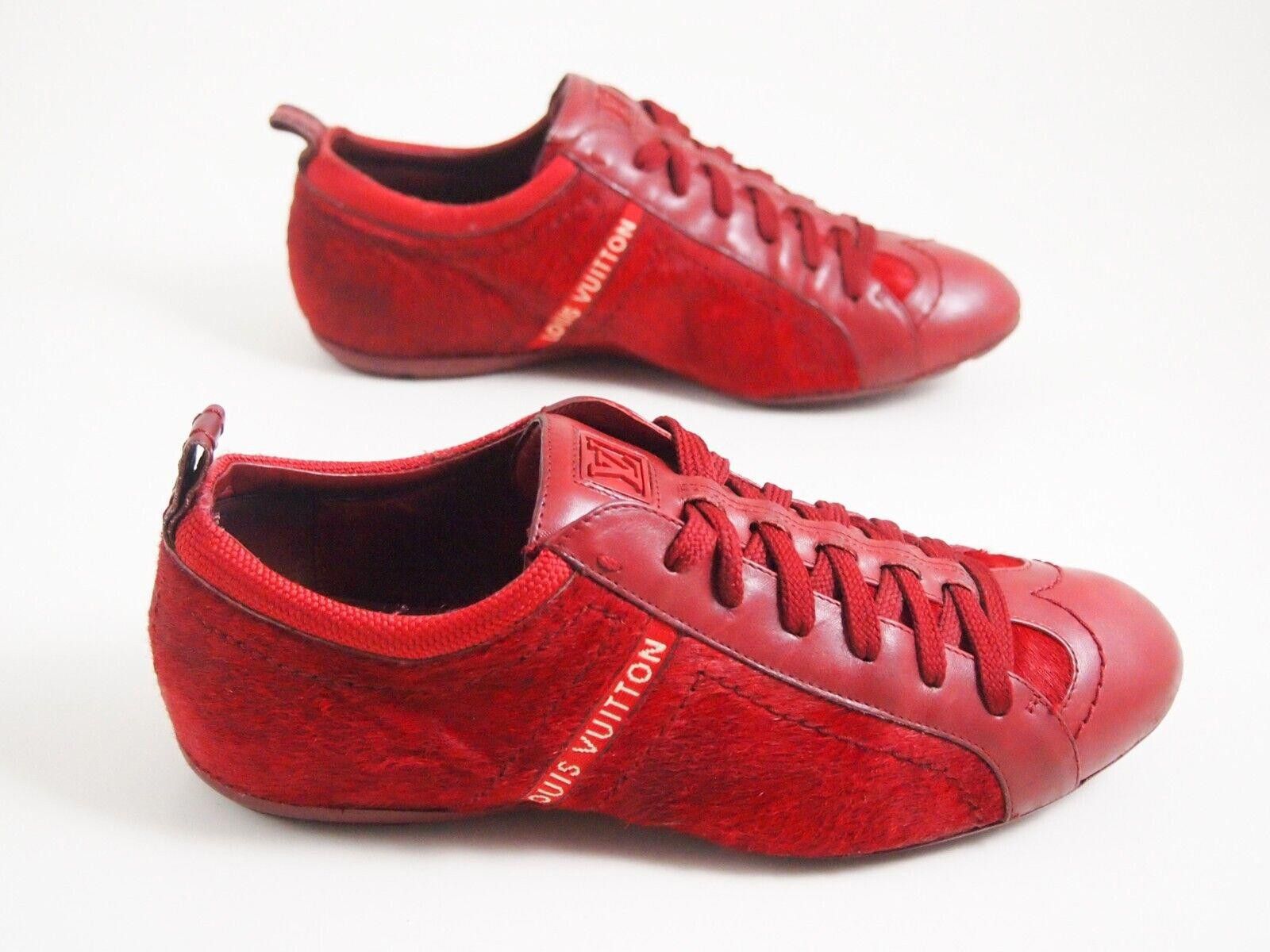 Louis Vuitton LV Louis Vuitton Low Top Sneaker Red Calf Hair EU 37 US 7 Size US 7 / IT 37 - 4 Thumbnail