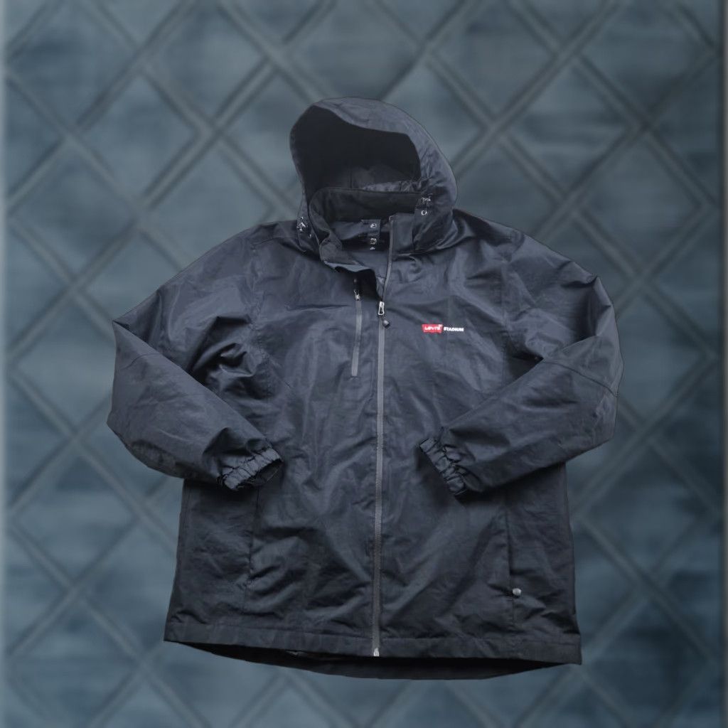 Port Authority Levi's Stadium Jacket Mens XL Black Hooded Full Zip Lined Rain Jacket Employee Size US XL / EU 56 / 4 - 1 Thumbnail
