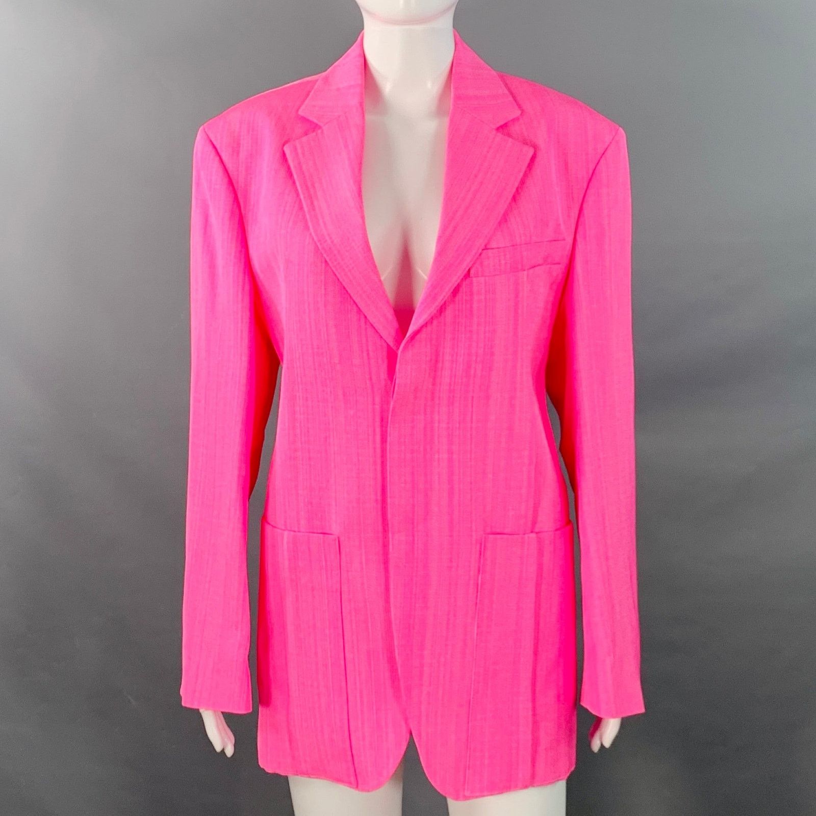 Jacquemus S Le Coup de Soleil Pink White Viscose Silk Notch Lapel Size S / US 4 / IT 40 - 1 Thumbnail