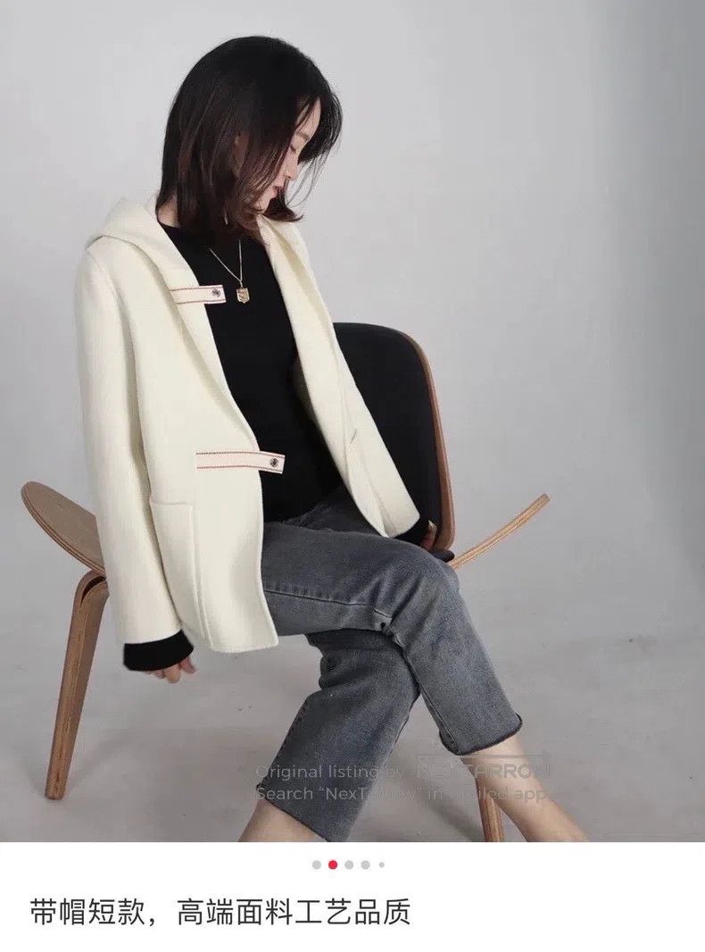Hermes Hermes White cashmere coat with hood, short style Size XS / US 0-2 / IT 36-38 - 1 Thumbnail