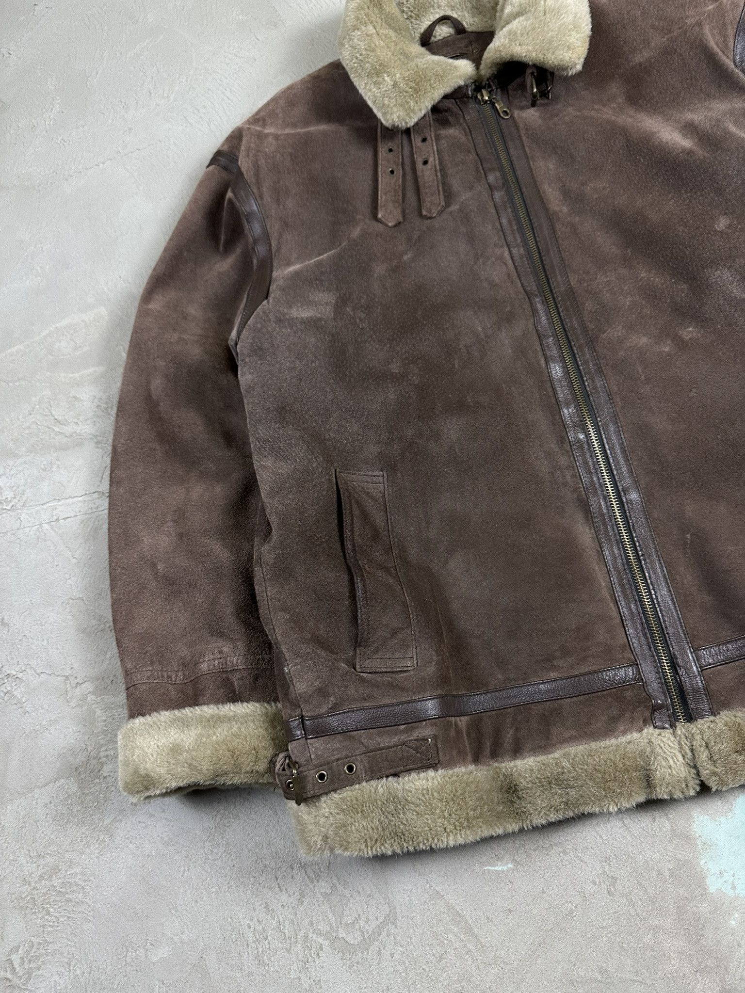90s Vintage Sheepskin Leather Bomber Boxy Jacket