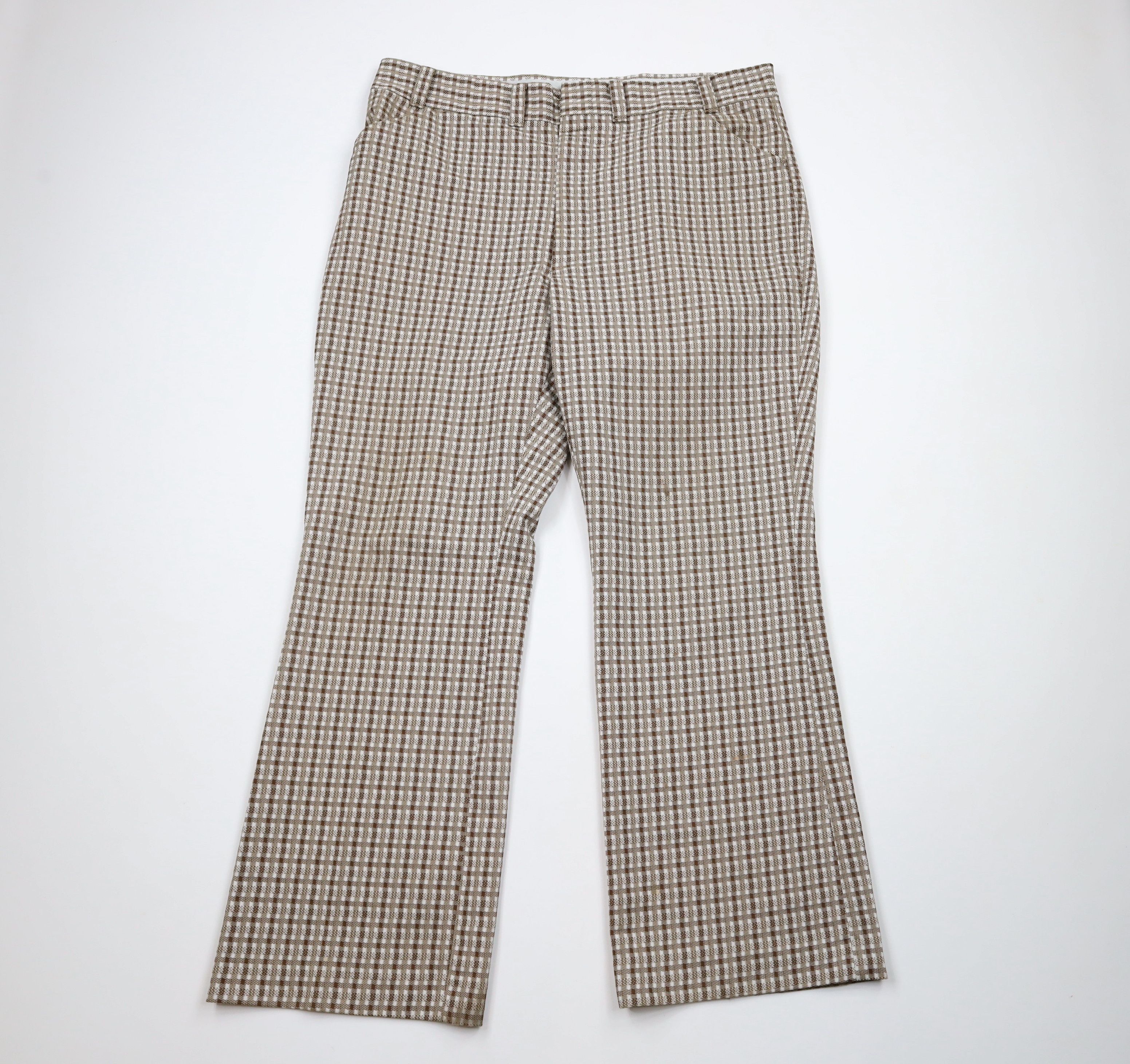 Vintage Vintage 70s Streetwear Knit Bell Bottoms Pants Plaid USA Size US 40 / EU 56 - 1 Thumbnail