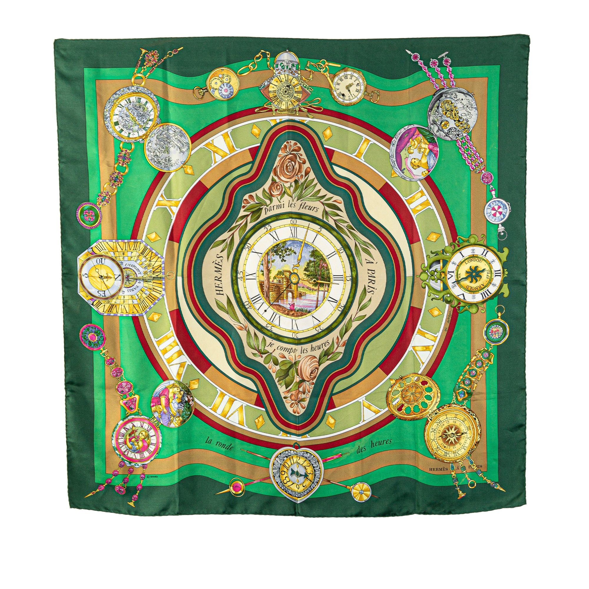 Hermes Hermès Among the Flowers I Count the Hours Silk Scarf Green Size ONE SIZE - 1 Thumbnail