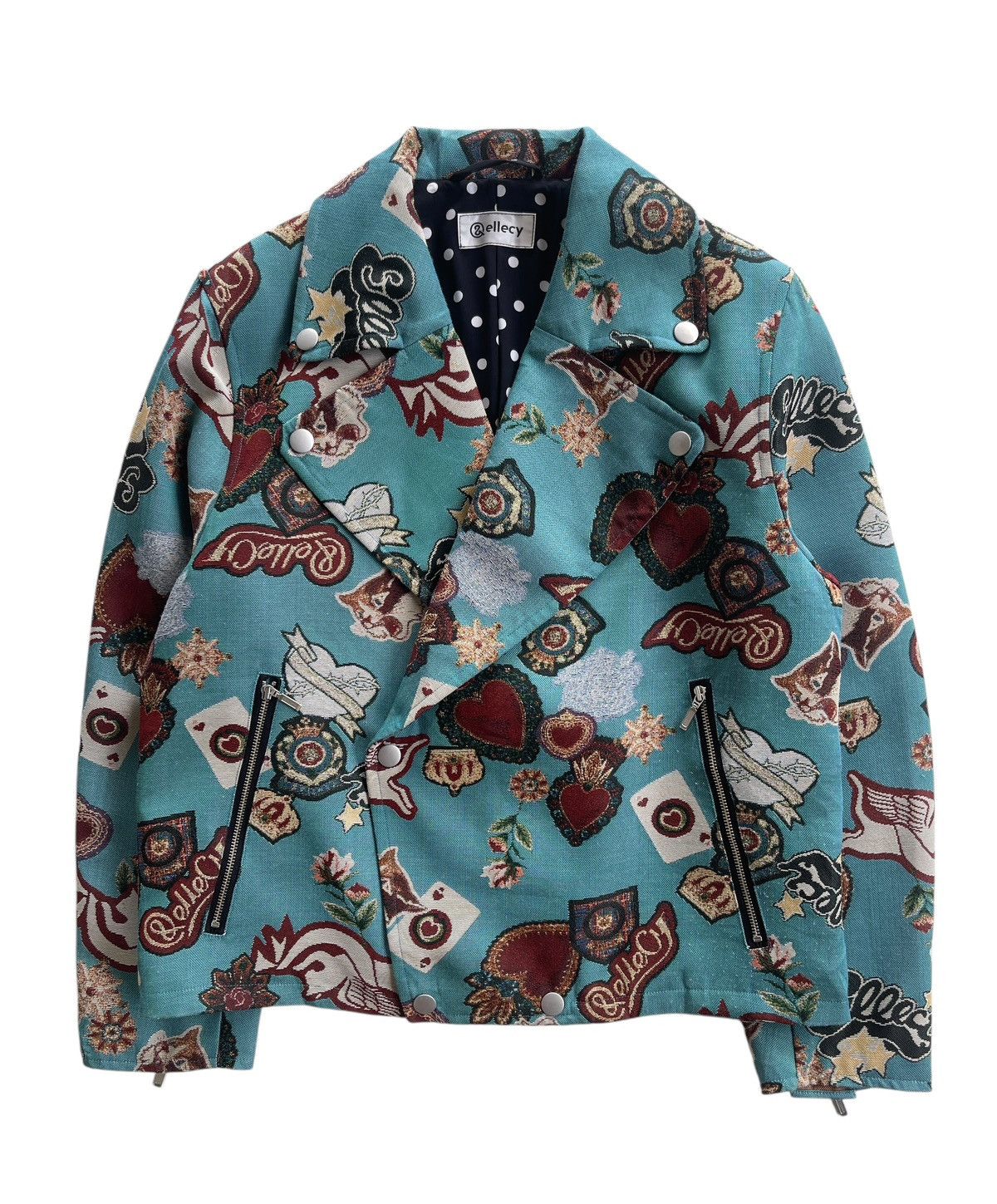 Japanese Brand Ellecy Printed Double Collar Biker Jacket Size US M / EU 48-50 / 2 - 2 Thumbnail