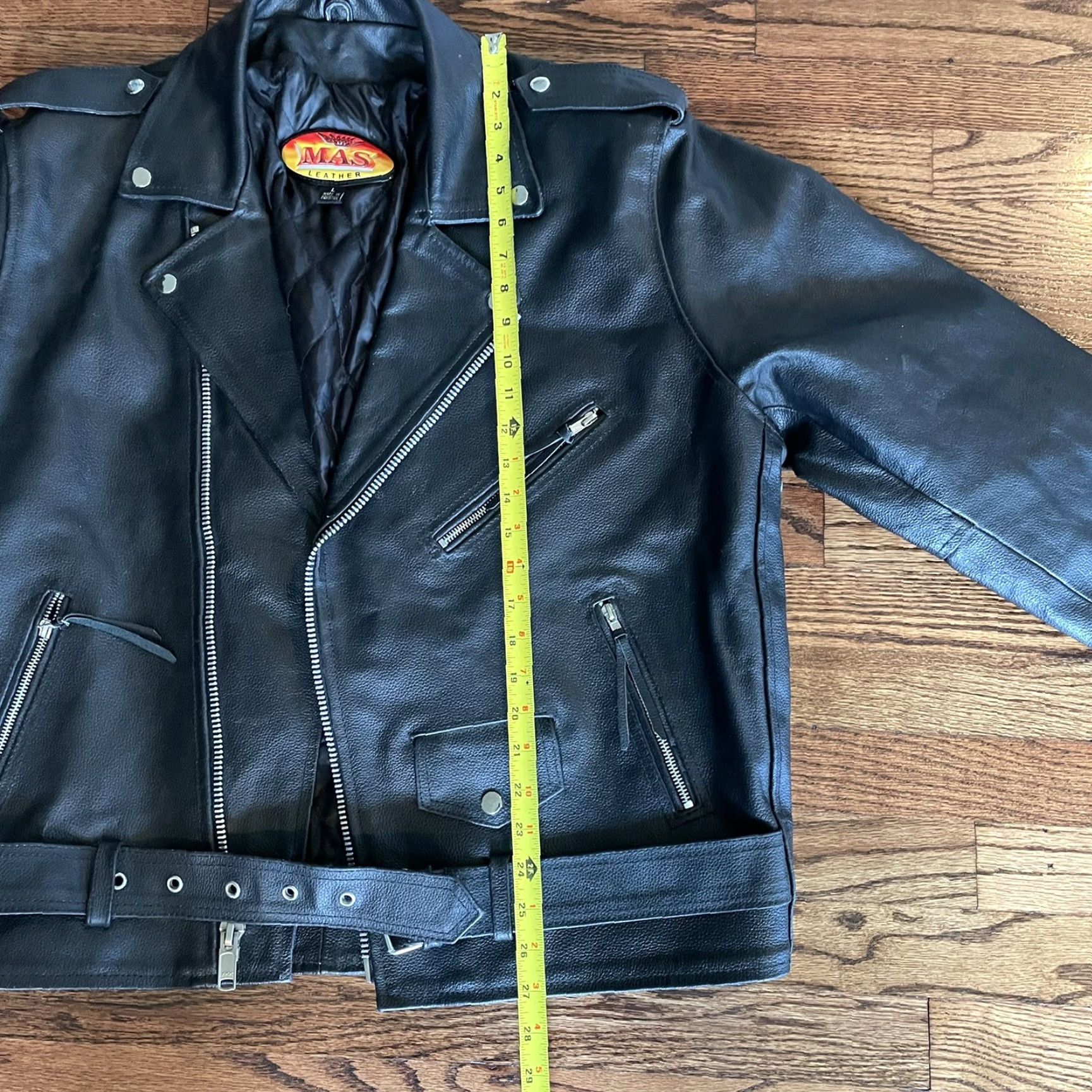 Vintage VINTAGE MAS Leather Black Motorcycle Jacket L Mens Chest 50in Belted Zipper Buckle 80s Biker Moto Jacket Size US L / EU 52-54 / 3 - 5 Thumbnail