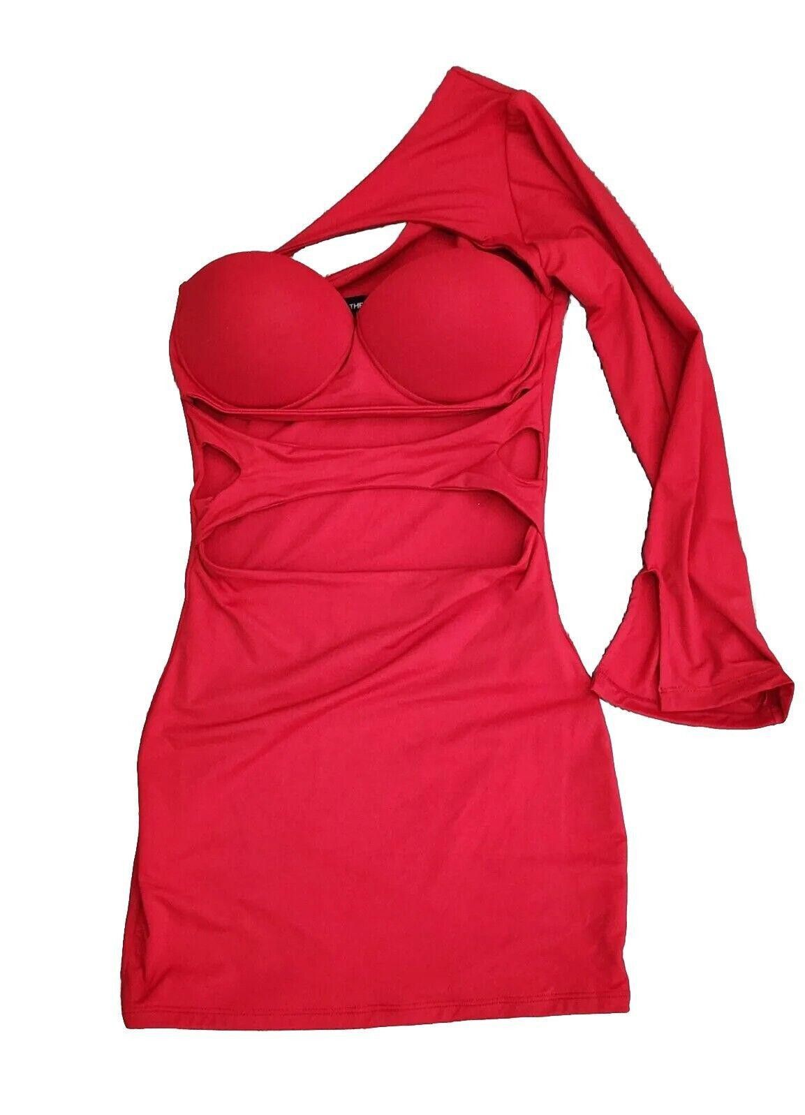 Designer Katherine Mayo Dress Red Cut Out Sexy Small One Sleeve Size S / US 4 / IT 40 - 1 Thumbnail