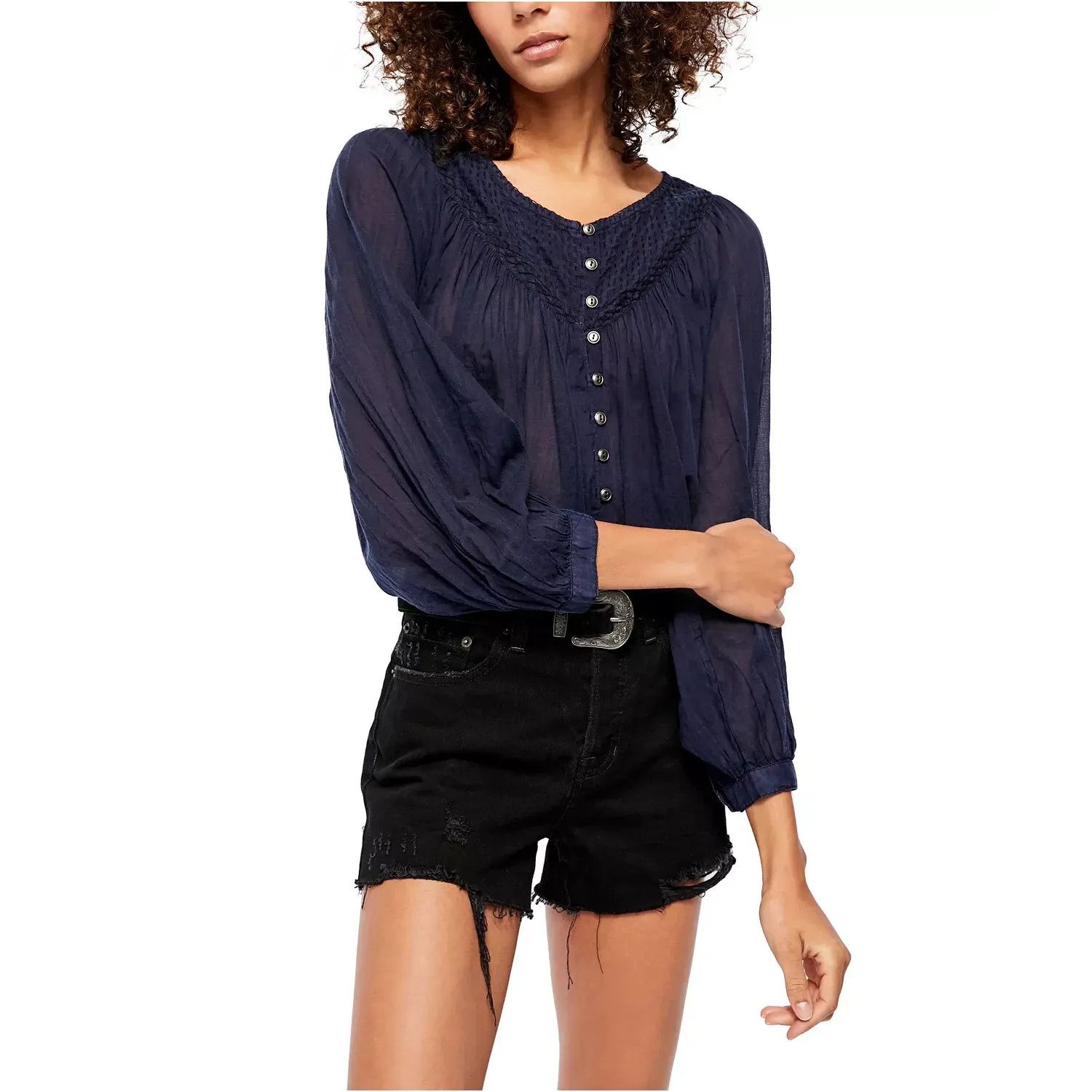 Free People Free People Cool Meadow Woven Cotton Top, Navy, Sz. S Size S / US 4 / IT 40 - 1 Thumbnail