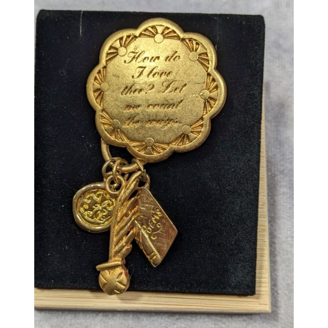 Other Vintage Poetry Love Gold Tone Brooch With Charms Size ONE SIZE - 2 Thumbnail