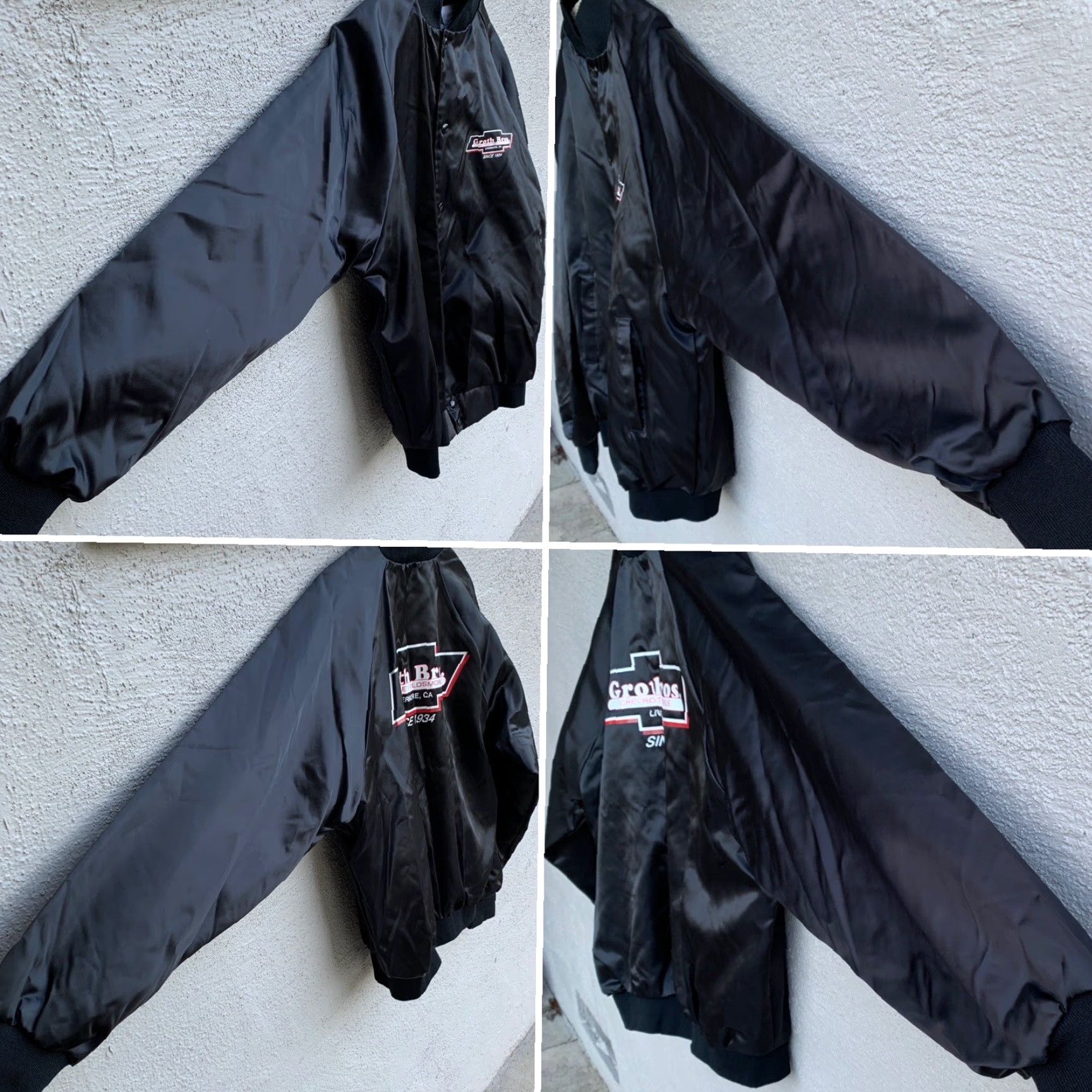Vintage VINTAGE Nemesis SATIN Bomber Jacket Men's XL Black Cars Transportation Groth Bros Chevrolet Oldsmobile Livermore CA Since 1934 Satin Jacket Size XL Size US XL / EU 56 / 4 - 3 Thumbnail