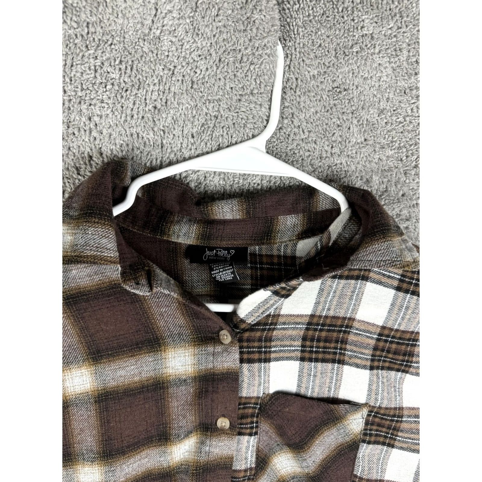 Vintage Just Polly Shirt Womens Small Brown White Plaid Patchwork Button Front Flannel Size S / US 4 / IT 40 - 4 Thumbnail