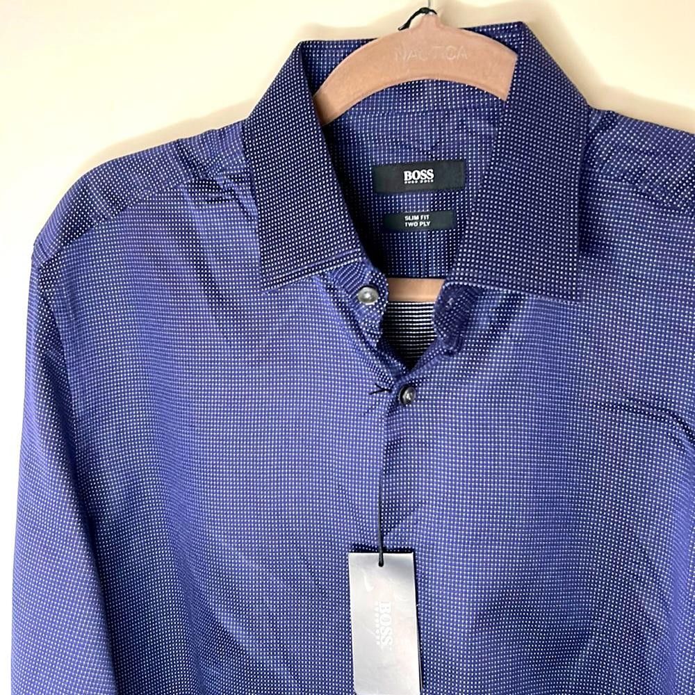 Hugo Boss NWT Slim Fit Shirt- BOSS-size 15.5-Deep Blue-100% CtnTwoply Size 38R - 1 Thumbnail