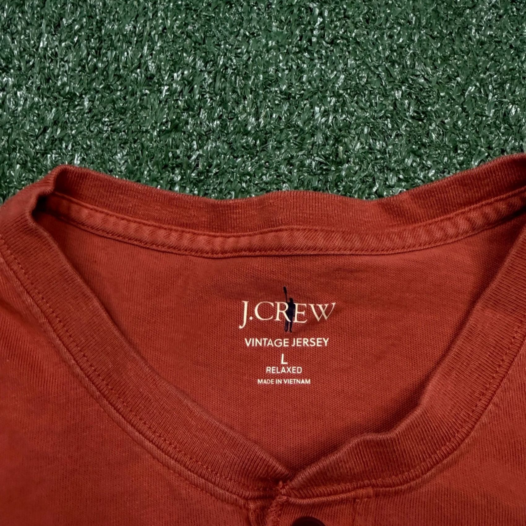 J.Crew VINTAGE J.CREW Shirt Mens L Orange Henley Long Sleeve Jersey Relaxed Fit Size US L / EU 52-54 / 3 - 2 Thumbnail