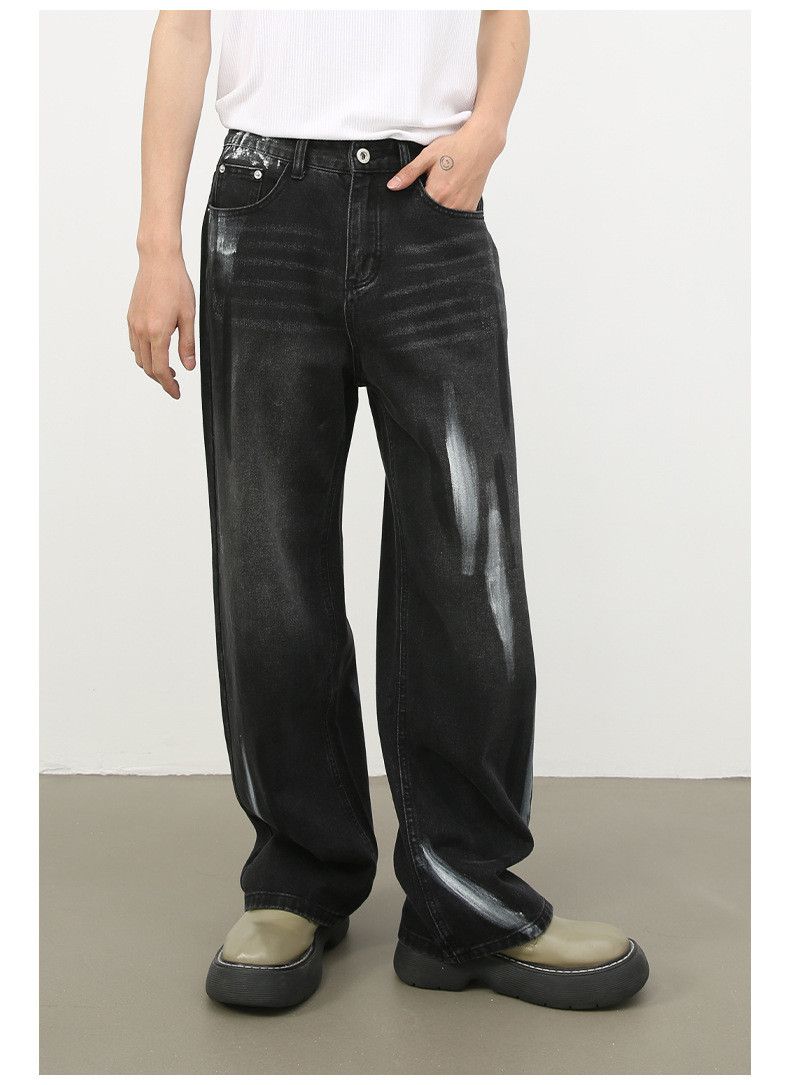 Japanese Brand × Jean Men's retro ink-splashed wide-leg distressed loose jeans Size US 32 / EU 48 - 2 Thumbnail