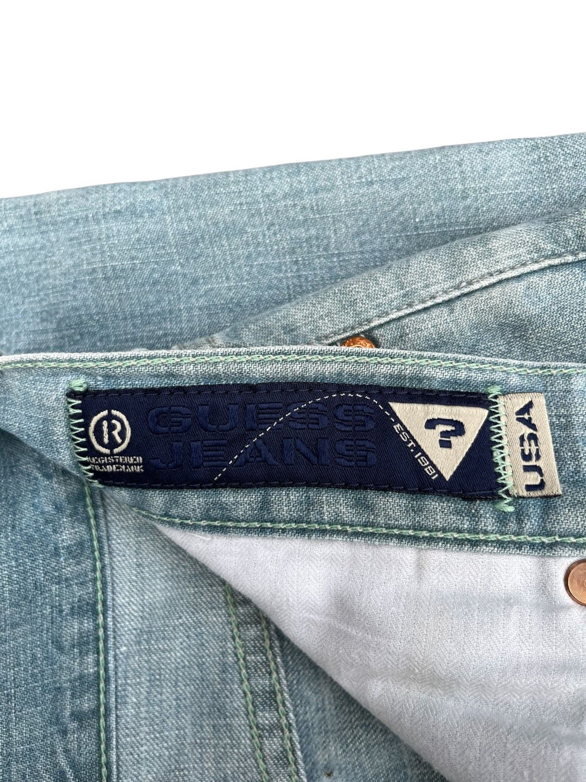 Guess Vintage Y2K Guess Made in Usa Blue Washed Frayed Flare Jeans Size US 34 / EU 50 - 11 Thumbnail