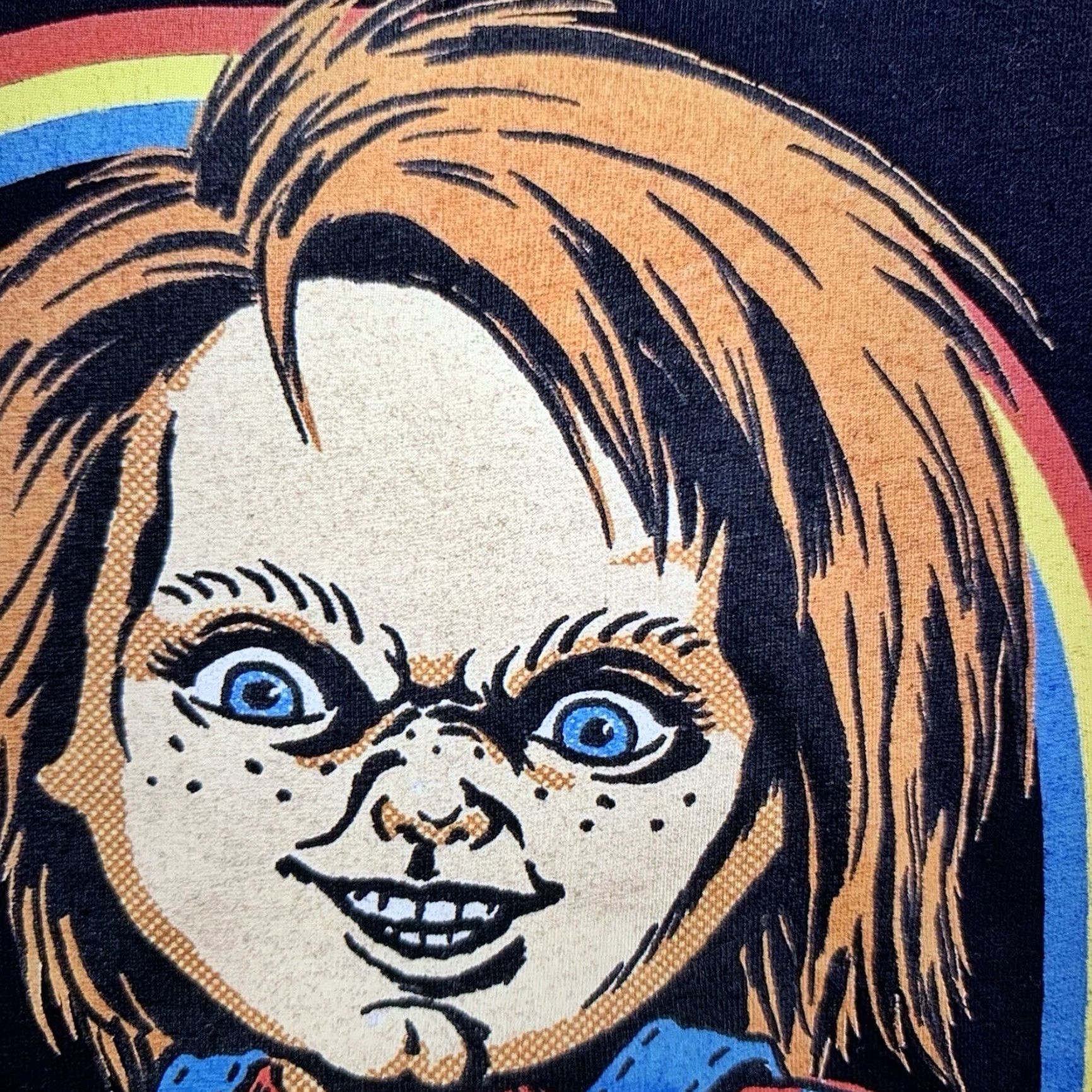 Vintage Chucky Horror Movie T-Shirt Large Black Graphic Print 90s Universal Mens Size US L / EU 52-54 / 3 - 5 Thumbnail