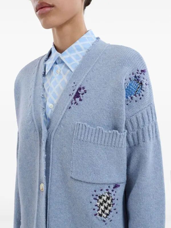 Marni o1w1db11125 Distressed Virgin-Wool Cardigan in Blue Size XL / US 12-14 / IT 48-50 - 3 Thumbnail