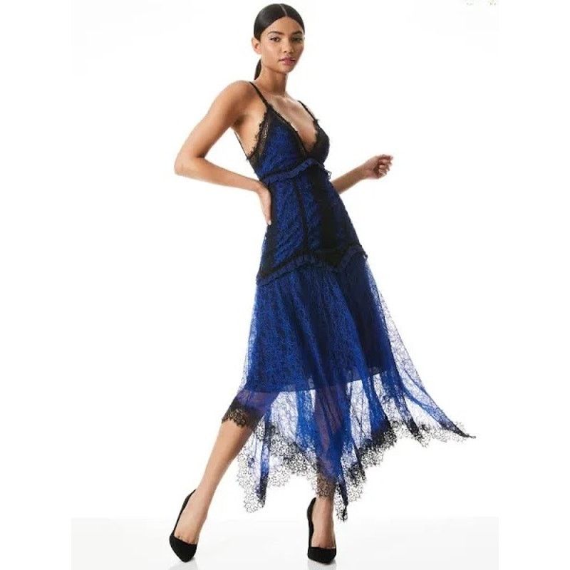 Alice + Olivia Alice + Olivia Opal Lace Handkerchief Dress Black Blue sz 6 Size M / US 6-8 / IT 42-44 - 1 Thumbnail