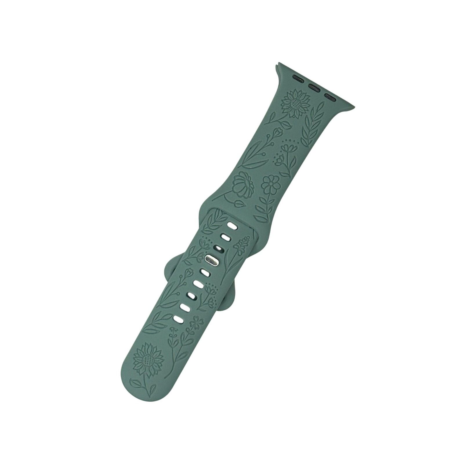 Other Apple iWatch 9/8/7 Engraved Floral 34mm Silicone Watch Band Size ONE SIZE - 3 Thumbnail