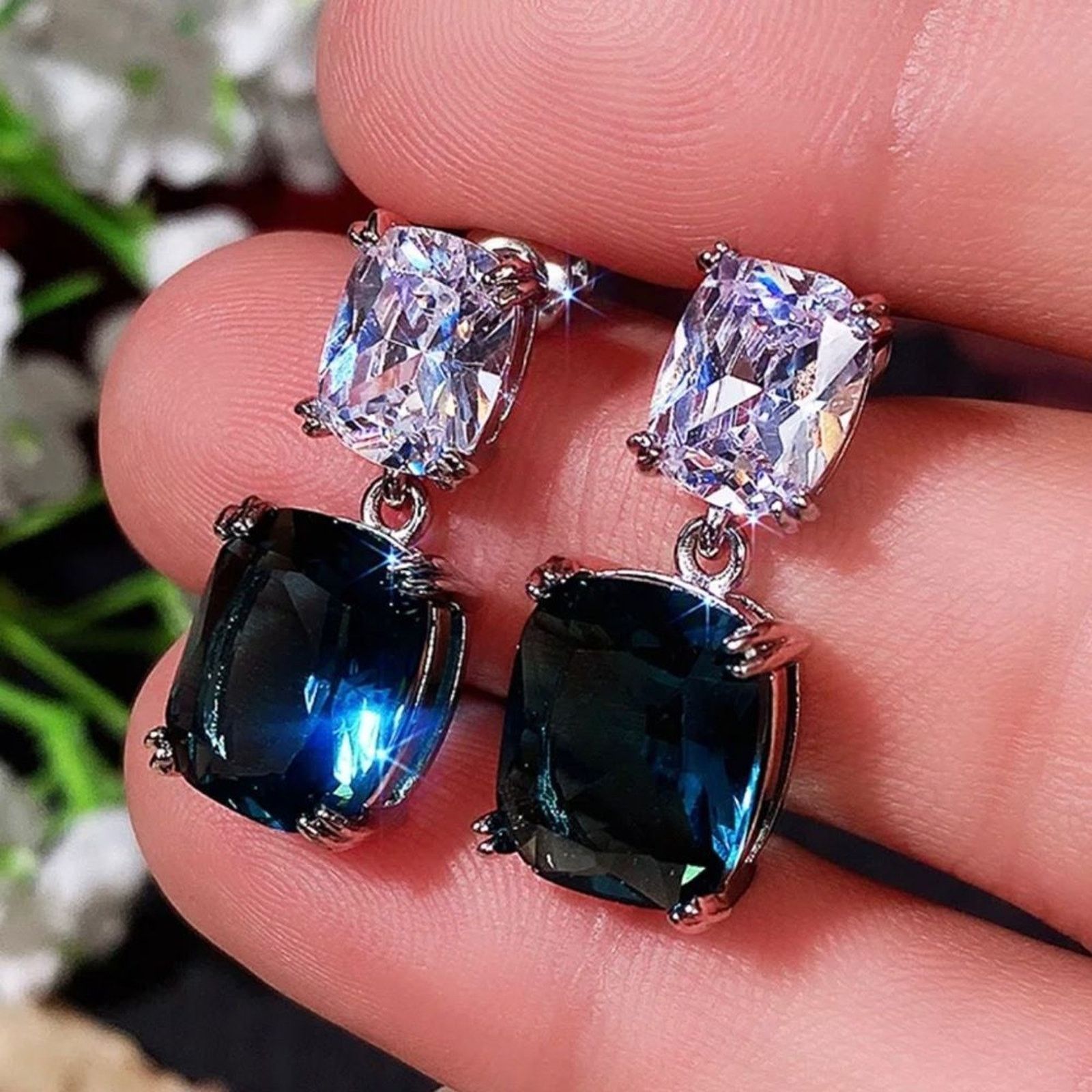 Other Blue White Cubic Zircon Dangle Earrings Luxury Earrings Size ONE SIZE - 1 Thumbnail
