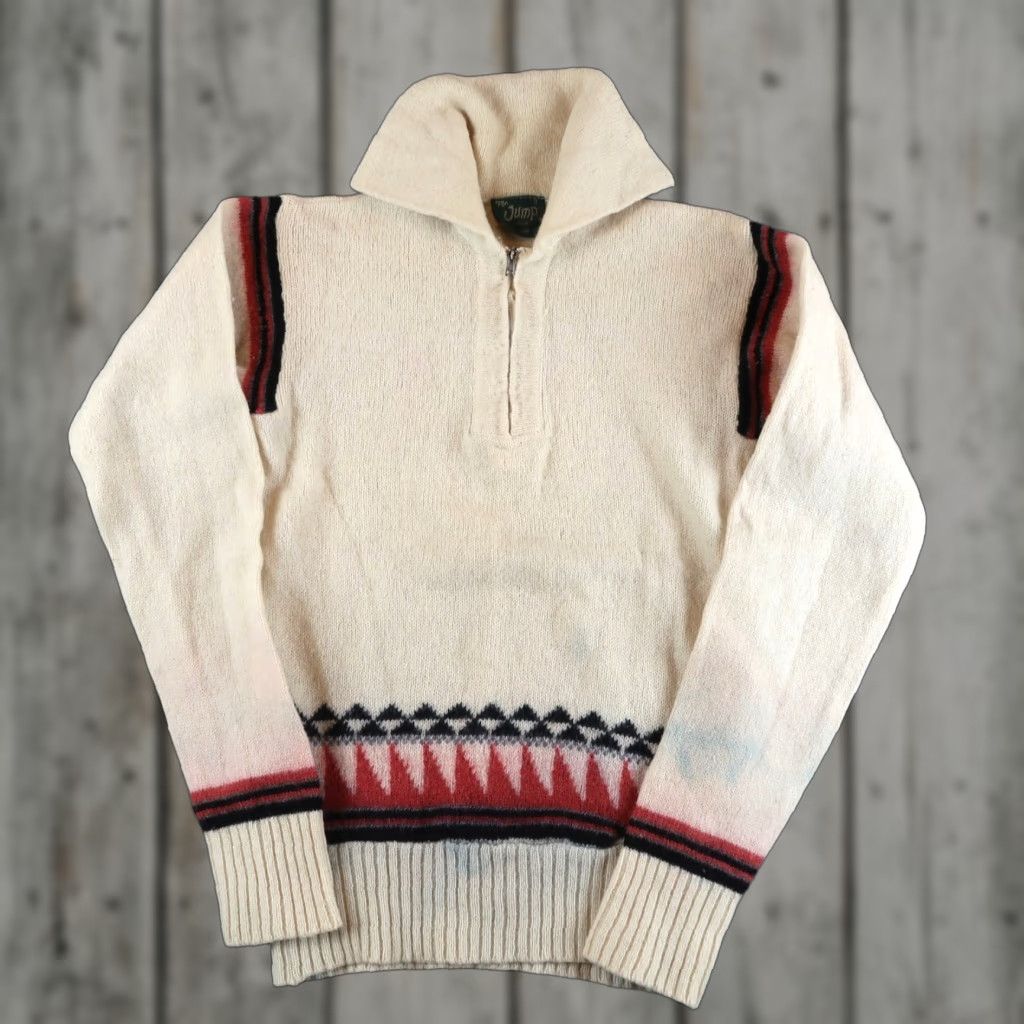 Vintage VINTAGE 1970s Mr Jump Sweater Pullover Size 3 Ivory Wool Blend Aztec Womens Size XS / US 0-2 / IT 36-38 - 1 Thumbnail