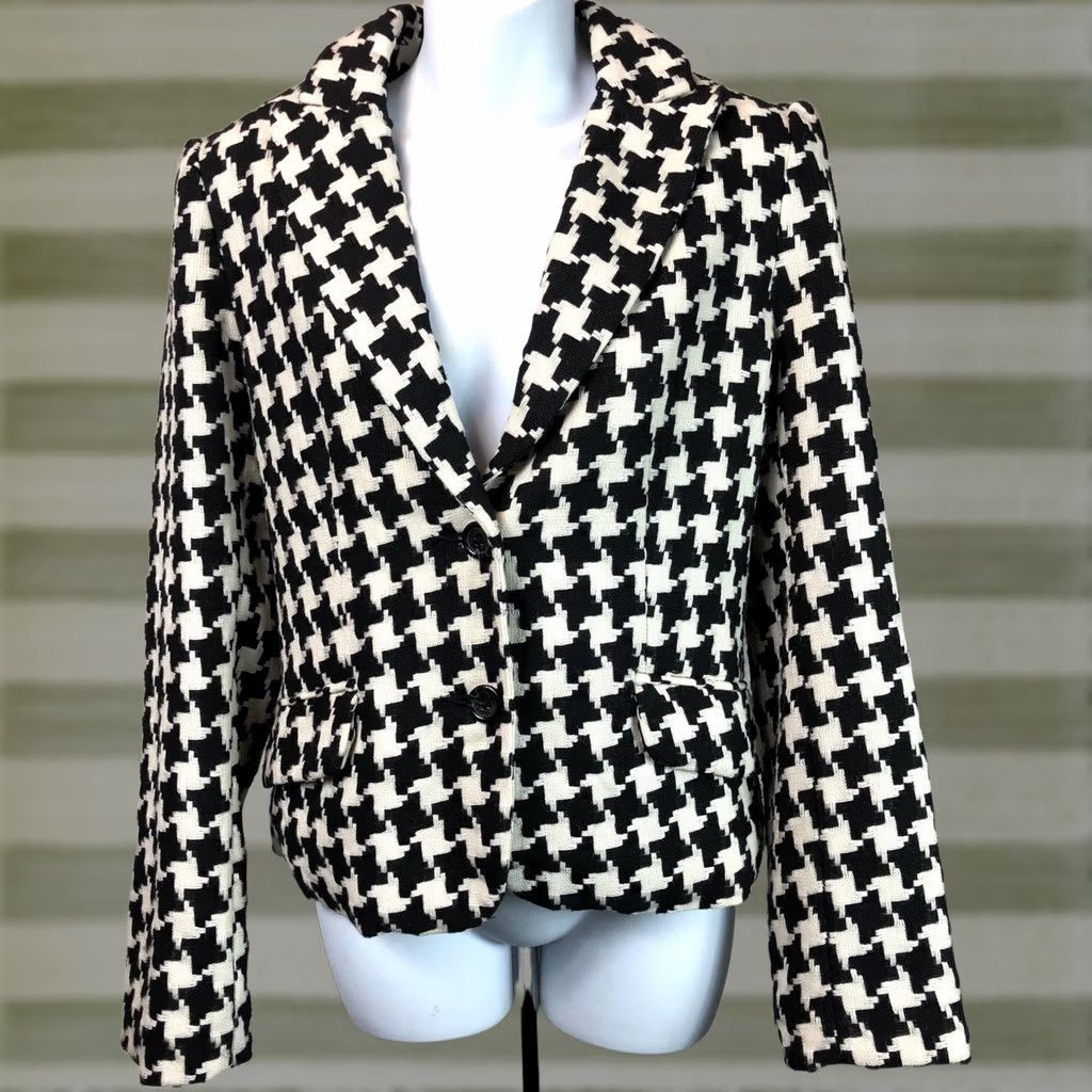 Vintage VINTAGE George By Mark Eisen Blazer 8 Blk/Ivory Houndstooth 2 Button Notch Collar Lined Short Jacket Womens Size M / US 6-8 / IT 42-44 - 1 Thumbnail