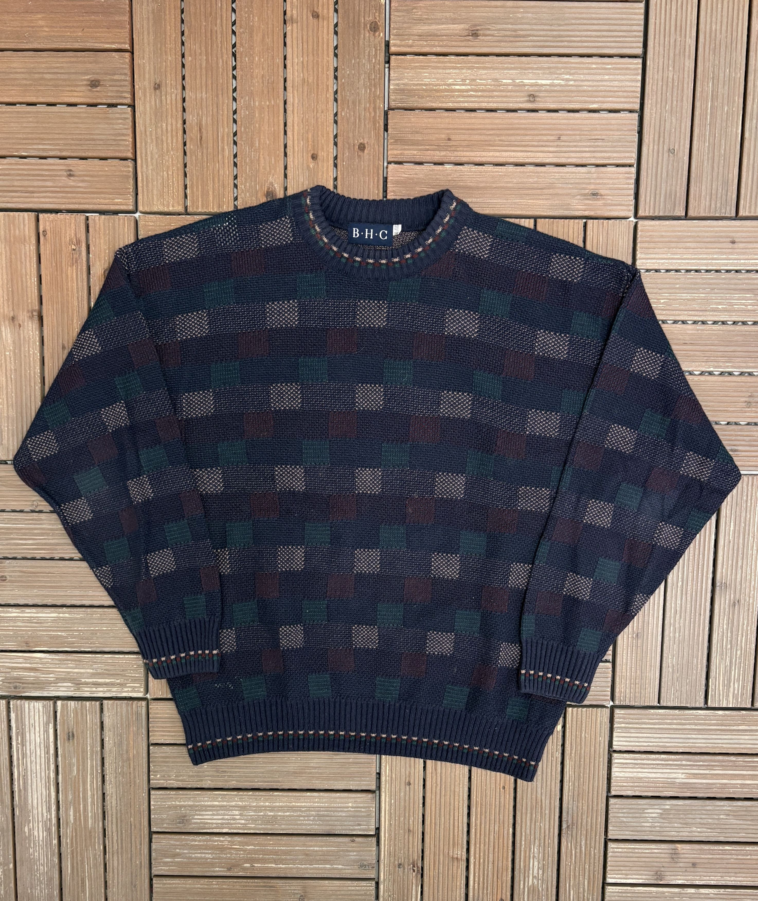 Vintage B.H.C. Boxed Pattern Vintage Blue Knit Sweater Size US XL / EU 56 / 4 - 1 Thumbnail