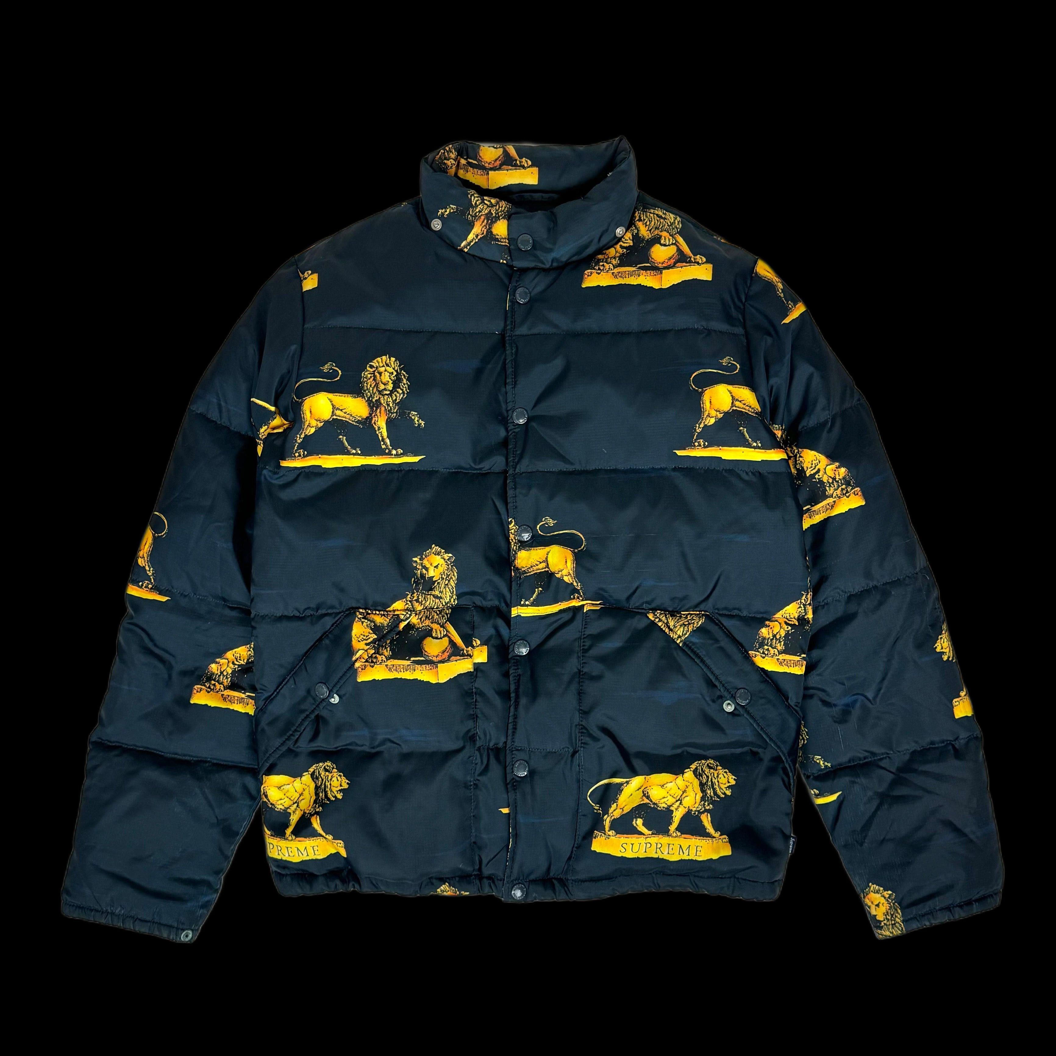 Supreme 2013 supreme lions puffer jacket navy light rare versace Grailed