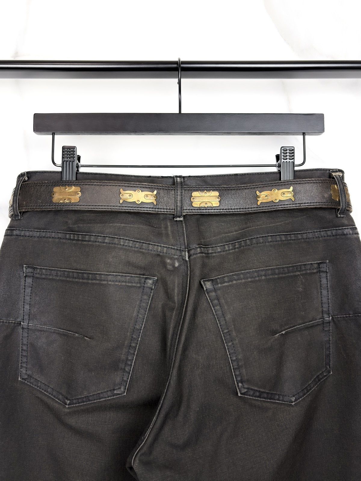 Comme des Garcons Comme des Garcons Gold Metal Embellished Leather Belt Brown Size ONE SIZE - 2 Thumbnail