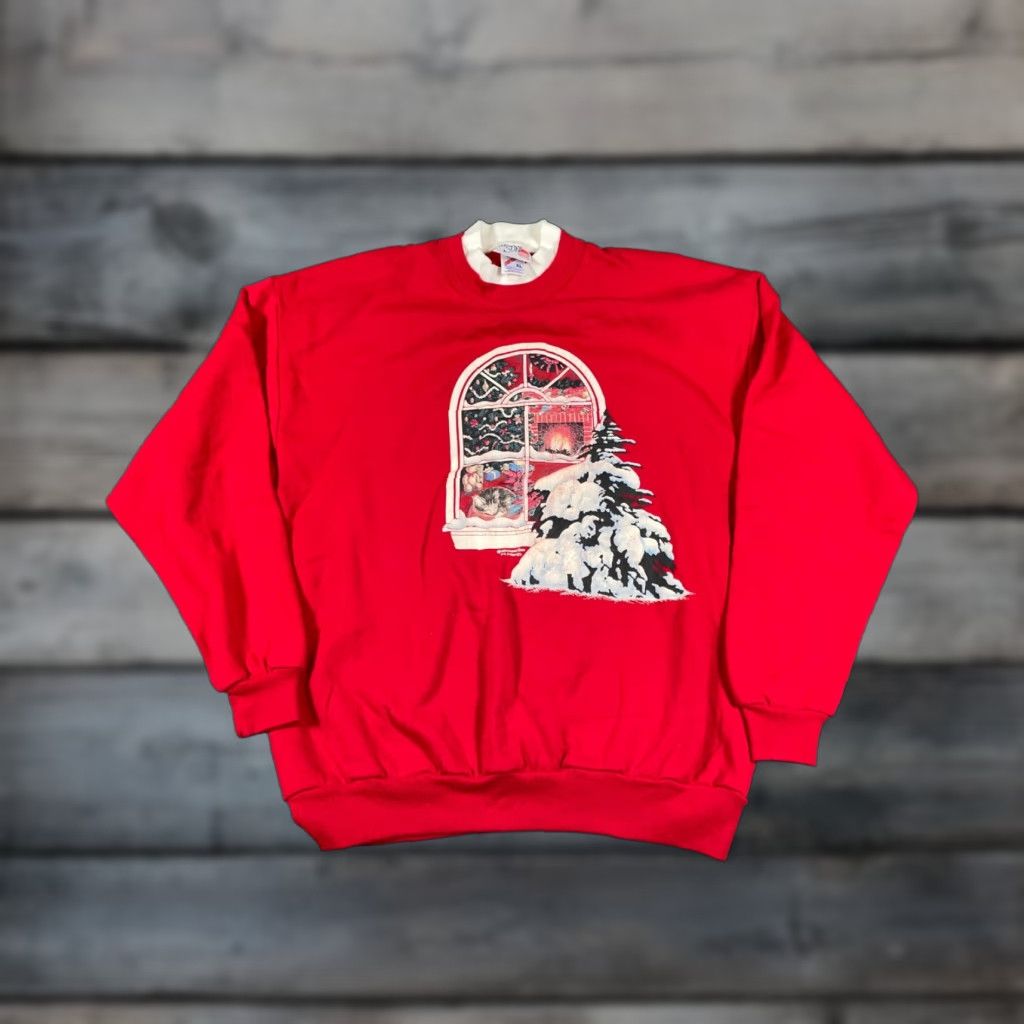 Vintage VINTAGE Morning Sun Cat Sweatshirt Adult XL Red Double Collar Grandma Festive Shirt Size XL / US 12-14 / IT 48-50 - 1 Thumbnail