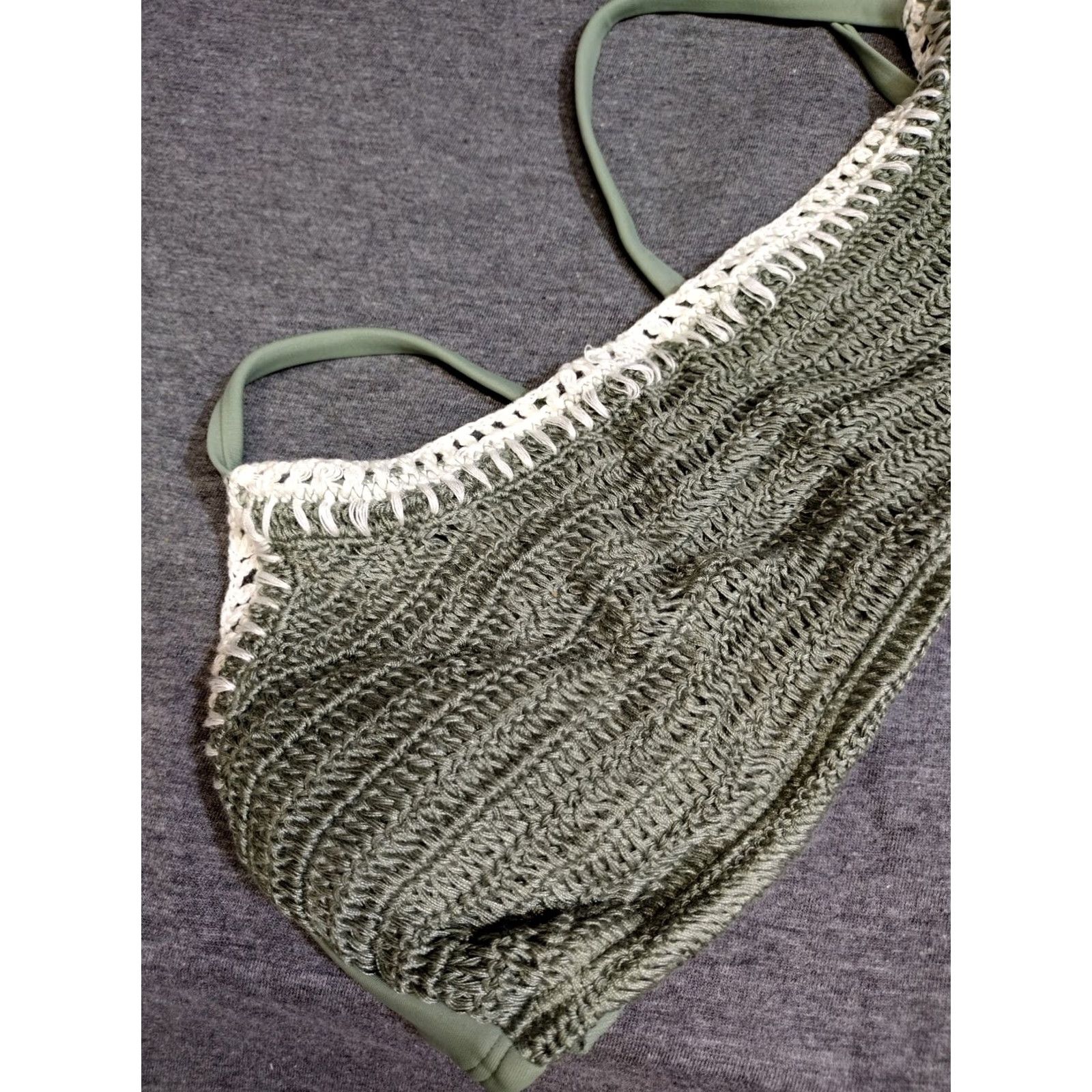 Vintage Xhilaration Bralette Bikini Top XS? XL? Sage Green Crochet Solid One Size Top Women XL Beach Size XL / US 12-14 / IT 48-50 - 3 Thumbnail