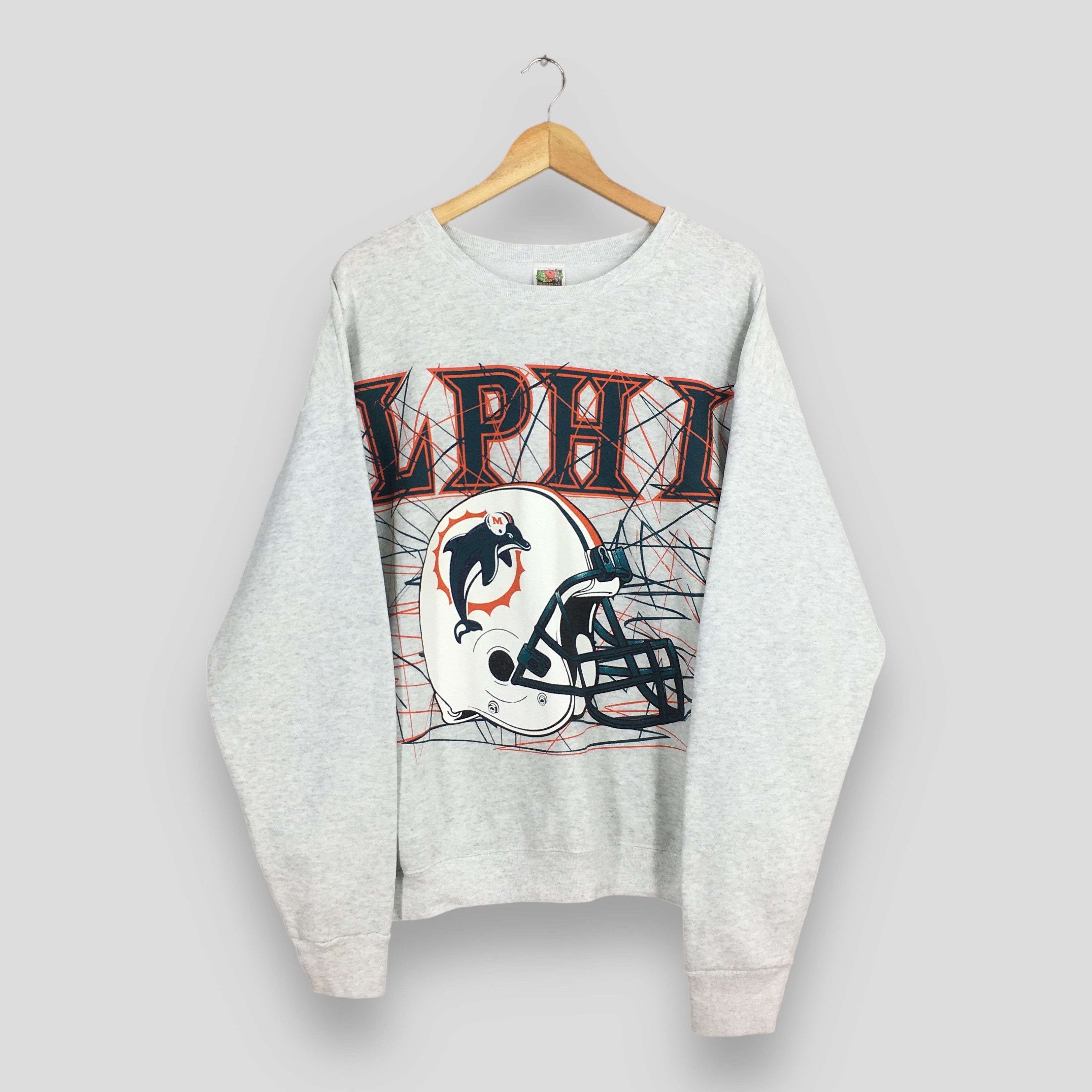 Fruit Of The Loom × NFL × Vintage Vintage 90s Miami Dolphins NFL Gray Sweatshirt XLarge Size US XL / EU 56 / 4 - 1 Thumbnail