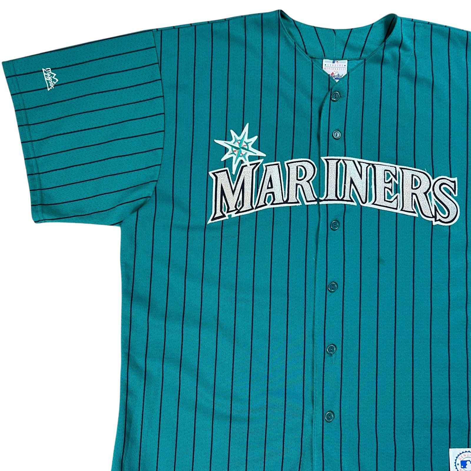 Majestic × Vintage Vintage 90s Majestic Seattle Mariners pin stripe MLB jersey Size US XL / EU 56 / 4 - 4 Thumbnail