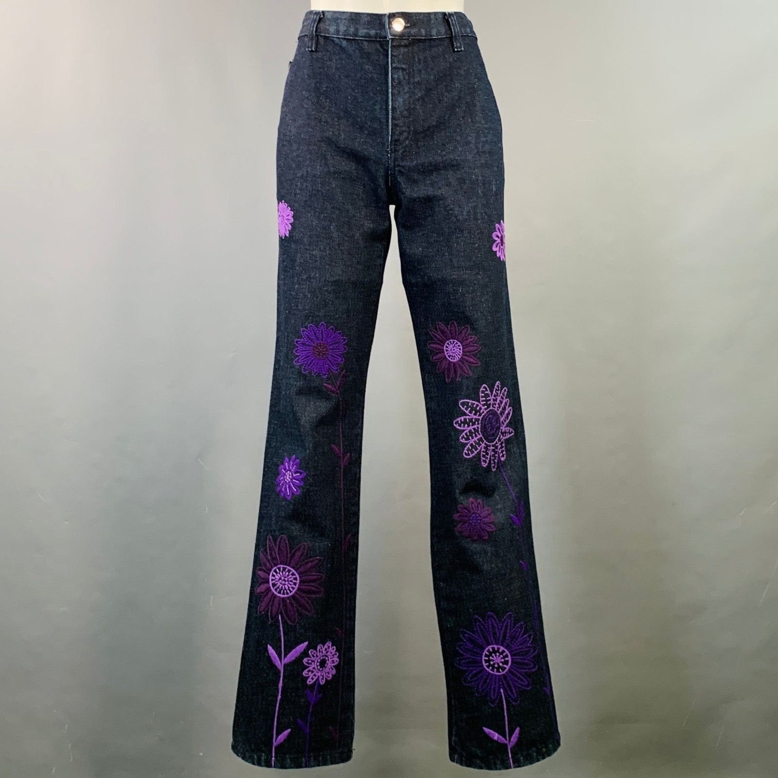 Moschino MOSCHINO Size 6 Indigo Denim Twill Floral Straight Jeans Size 28" / US 6 / IT 42 - 1 Thumbnail
