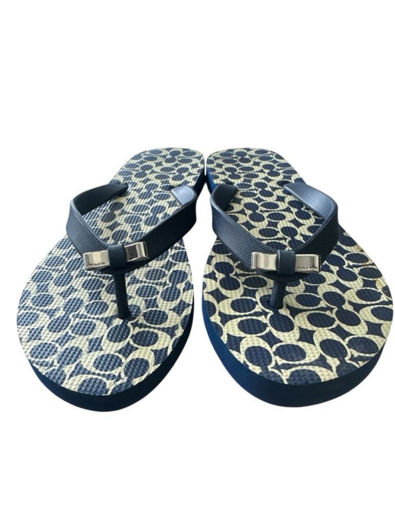Coach EUC Coach Amel Thong Bow Sandal Blue & Cream Size 7-8 US Size US 7 / IT 37 - 3 Thumbnail