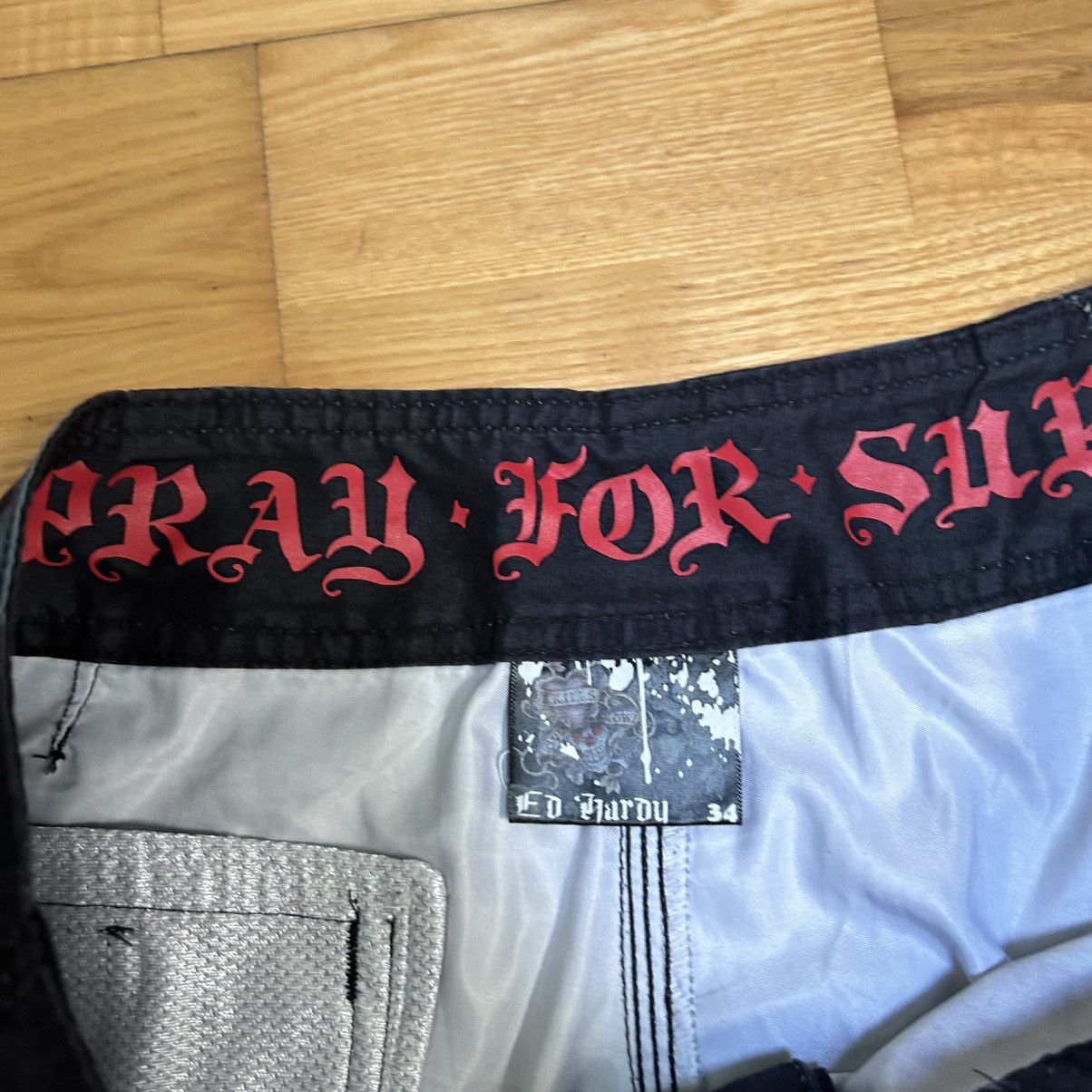 Christian Audigier × Ed Hardy × Japanese Brand Y2K Ed Hardy shorts black tattoo skull Size US 34 / EU 50 - 6 Thumbnail