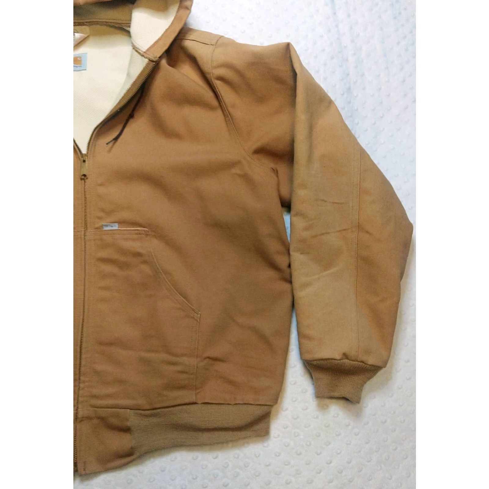 Carhartt VINTAGE Carhartt Jacket Mens 2XLT Hooded Wool Lined Bomber Canvas Workwear Brown Zip Front Mid-Length All Seasons 90s USA Outdoors Mens Size US XXL / EU 58 / 5 - 2 Thumbnail