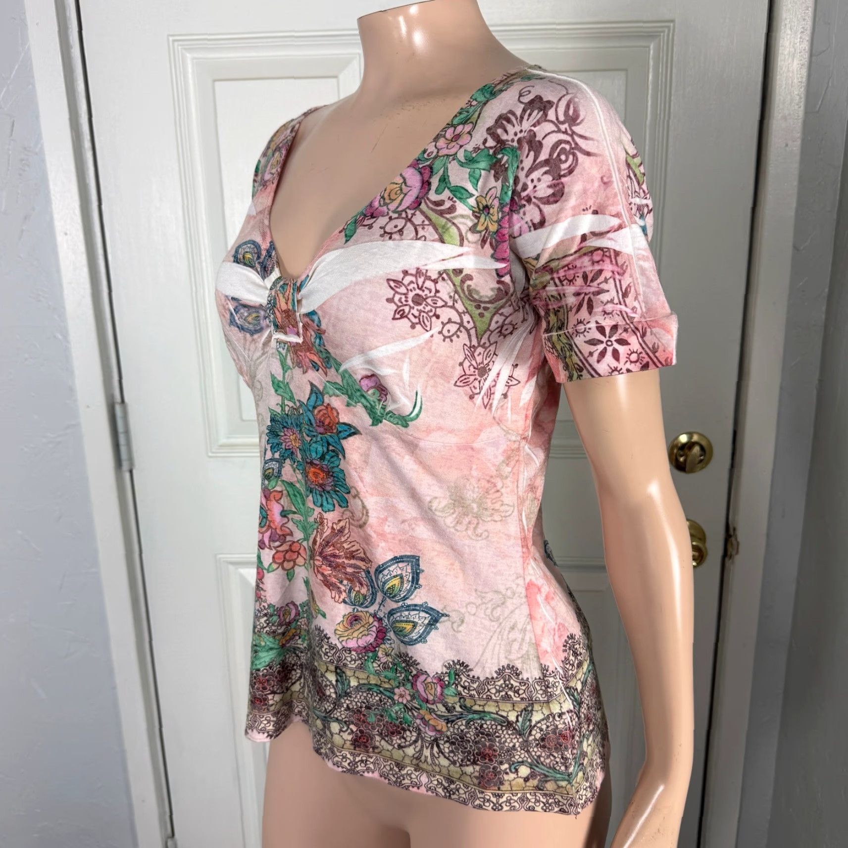 Vintage VINTAGE Mushka by Sienna Rose T-Shirt Shirt Floral Print Cotton Knit Pink Short Sleeve Womens PM Size 38 Bust 22" Length Size M / US 6-8 / IT 42-44 - 2 Thumbnail