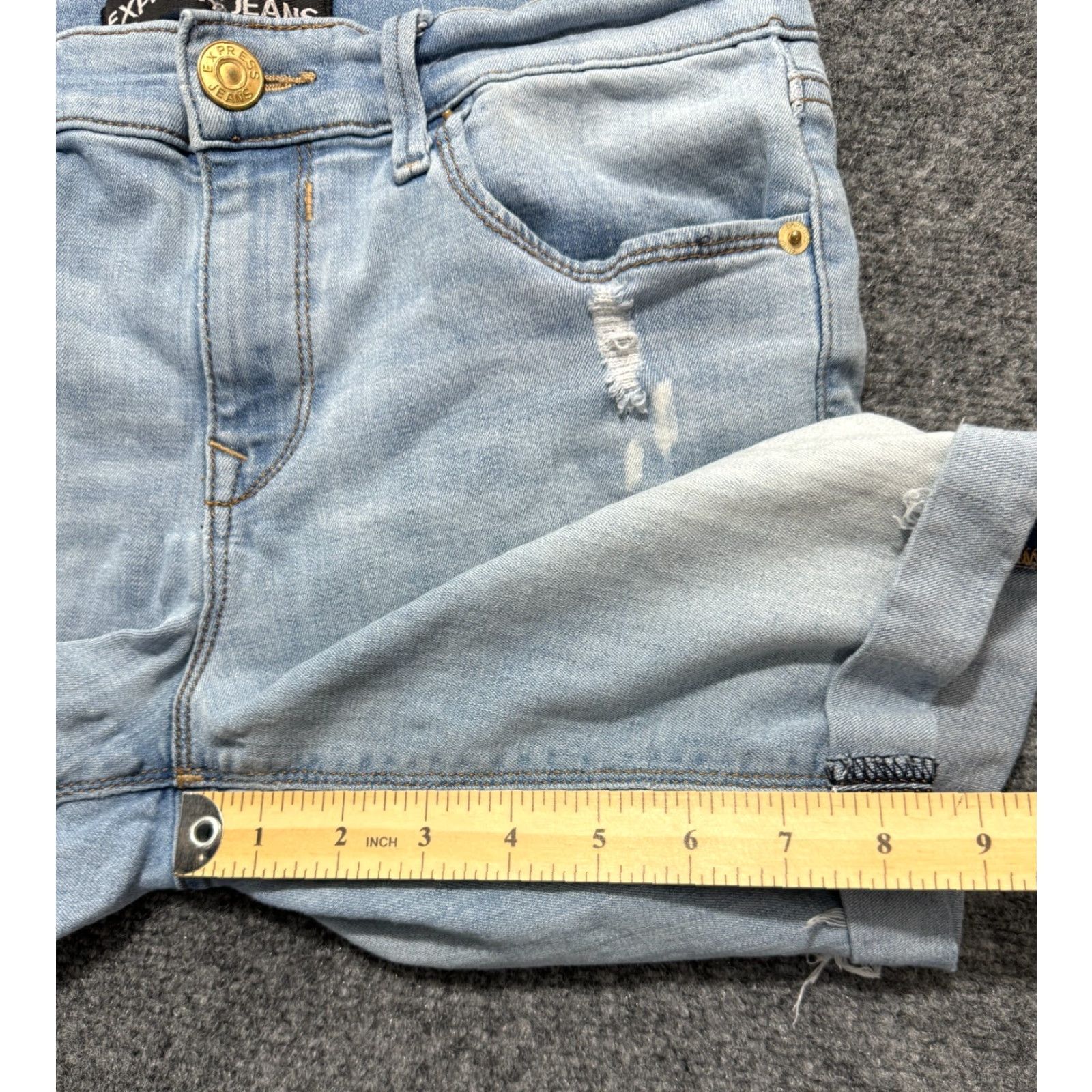 Express Express Women's Jeans Shorts 30×8 Blue Distressed Cuffed Stretch Jorts Cut-Off Size 29" - 5 Thumbnail