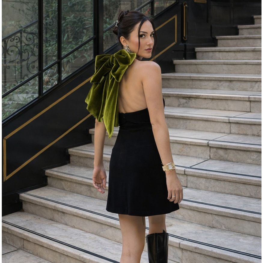 zara black backless dress Open Back Mini NWT Velvet Maxi Bow Halter Size:XS / 2 Adjustable tie fastening at Women's Fuschia Chiffon Plunge satin prom dresses
