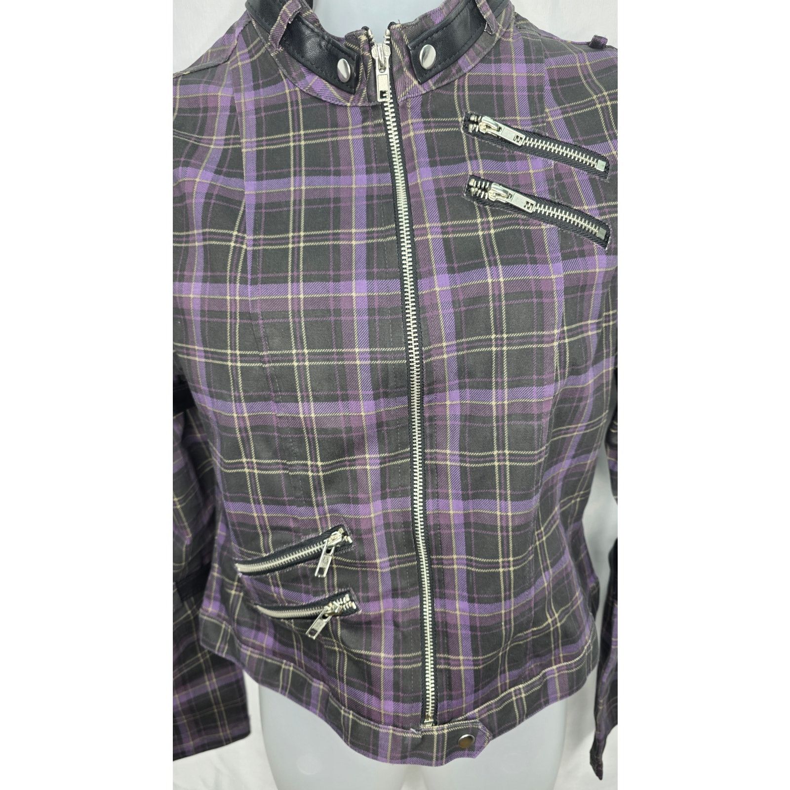 Killstar Killstar Purple Plaid Moto Jacket Women's M Gothic Grunge Size M / US 6-8 / IT 42-44 - 9 Thumbnail