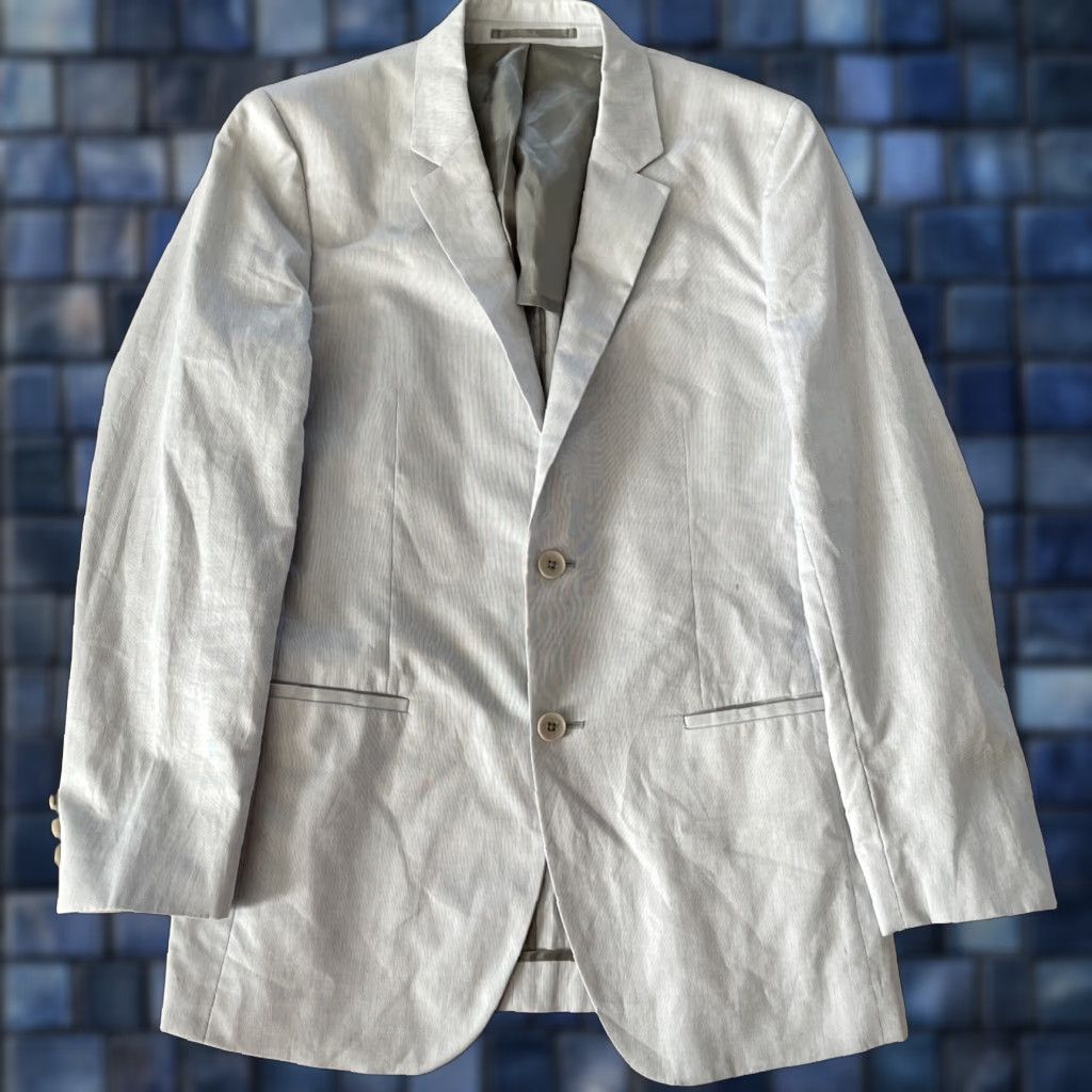 Theory Theory Sport Coat Blazer Men 36R Slim Fit Wool Twill Notch Lapel Light Gray Striped Business Casual Formal 36 Regular Jacket Coat Size 36R - 1 Thumbnail