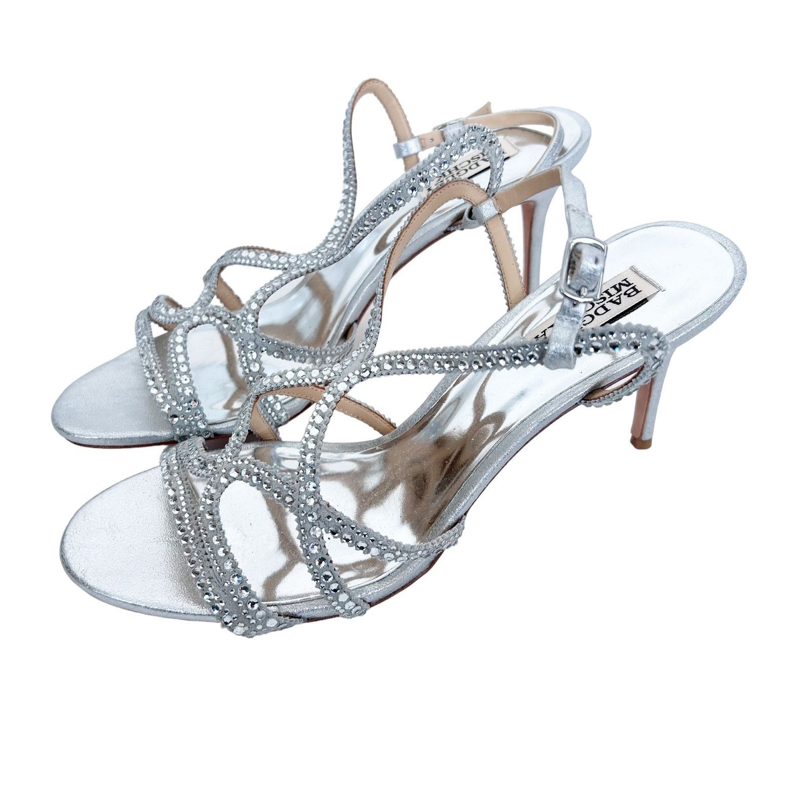 Badgley Mischka Badgley Mischka Silver Metallic Gem Strappy Heels Sz 10 Size US 10 / IT 40 - 4 Thumbnail