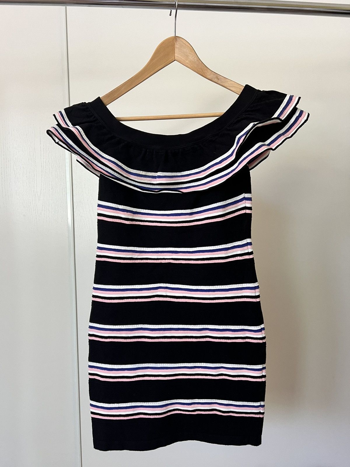 MSGM Striped Off Shoulder Knit Mini Dress