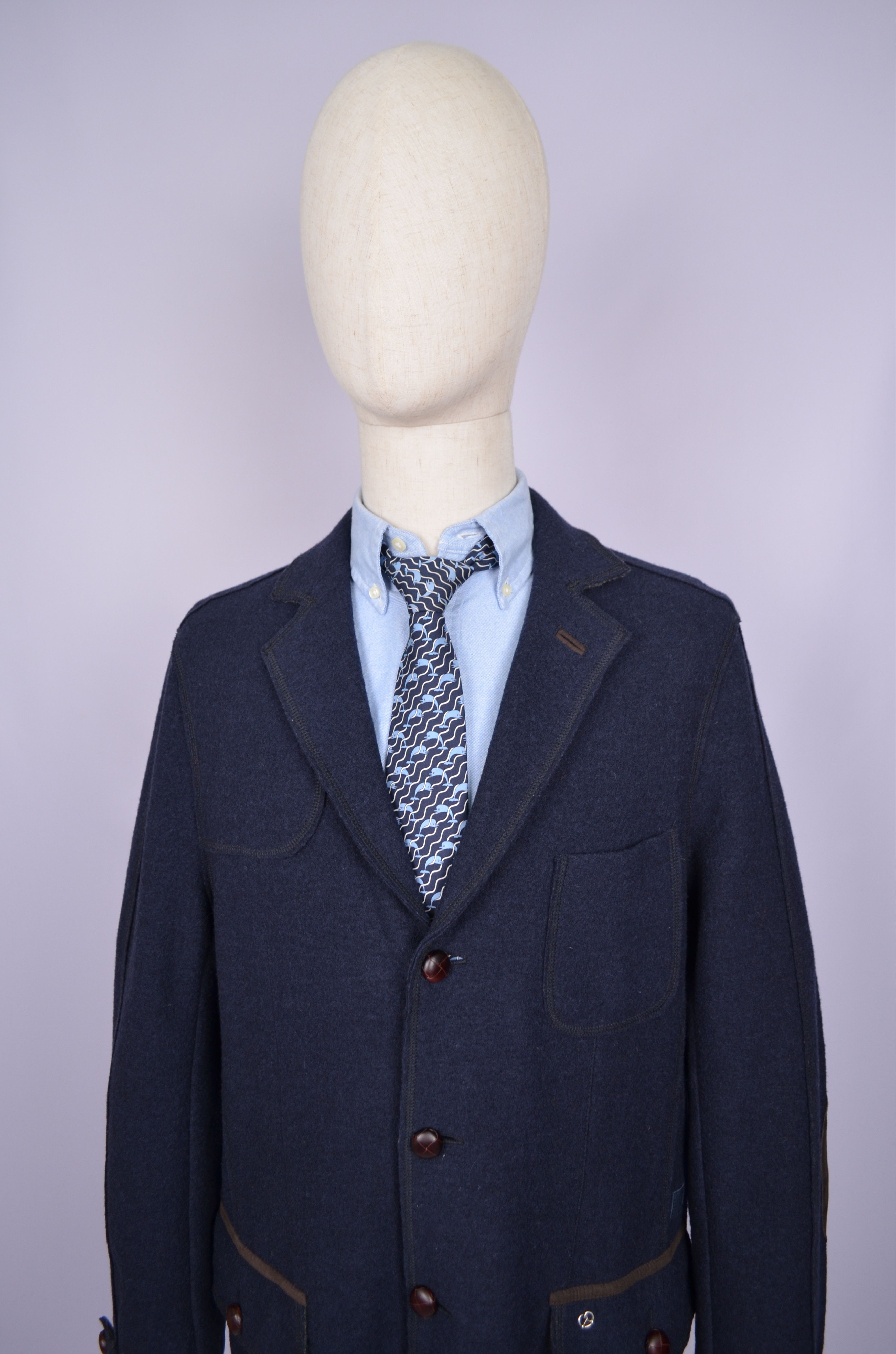 Bogner × Designer Bogner 100% Wool Navy Unlined Knit Blazer Jacket Size US42 Size 42R - 2 Thumbnail