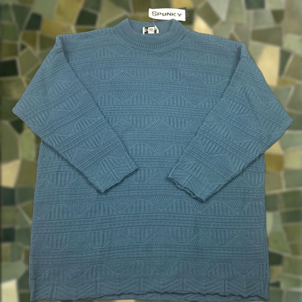 Vintage VINTAGE Spunky Blue Knit Sweater One Size Long Sleeve High Neck Oversized Womens Size ONE SIZE - 1 Thumbnail
