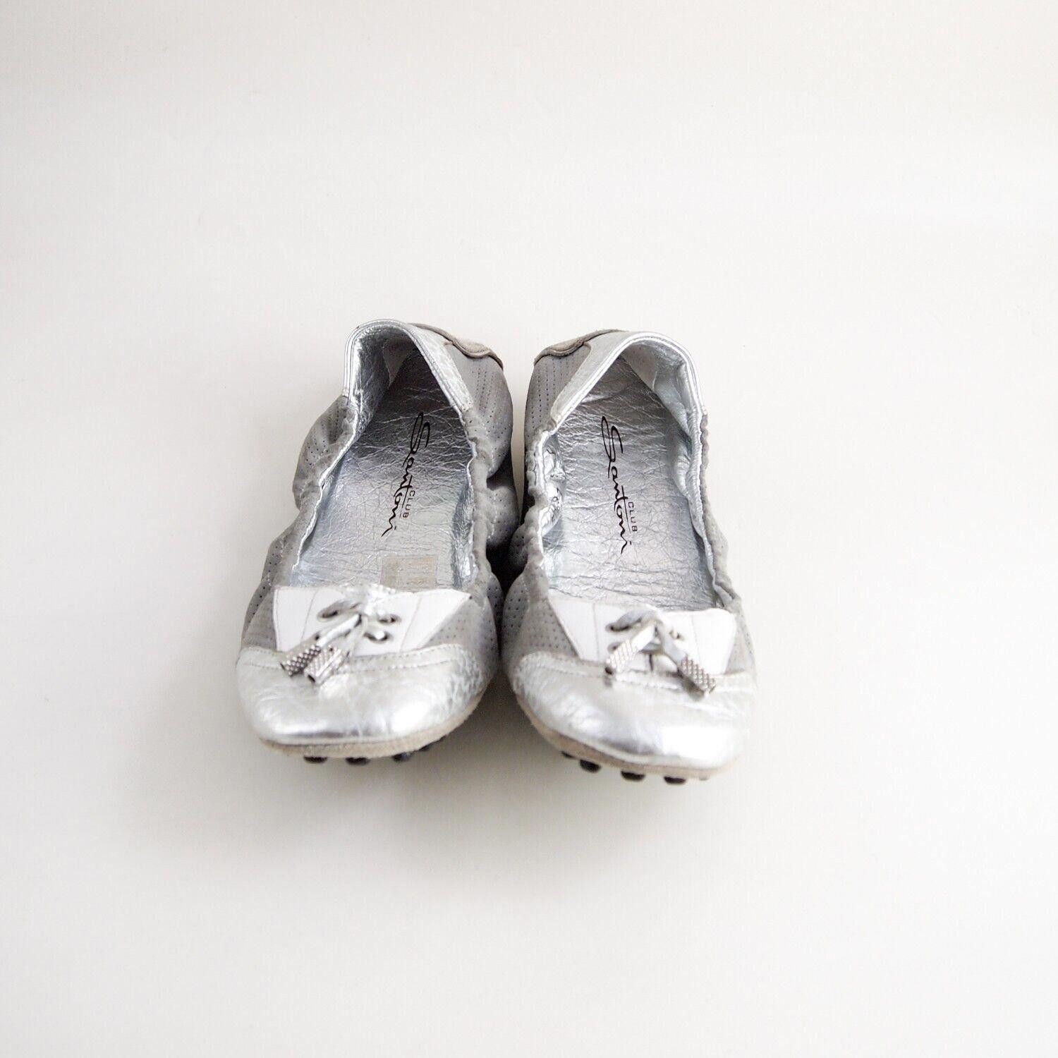 Santoni Santoni Ballet Flats Silver Leather Gray Suede EU 37 US 7 Size US 7 / IT 37 - 4 Thumbnail