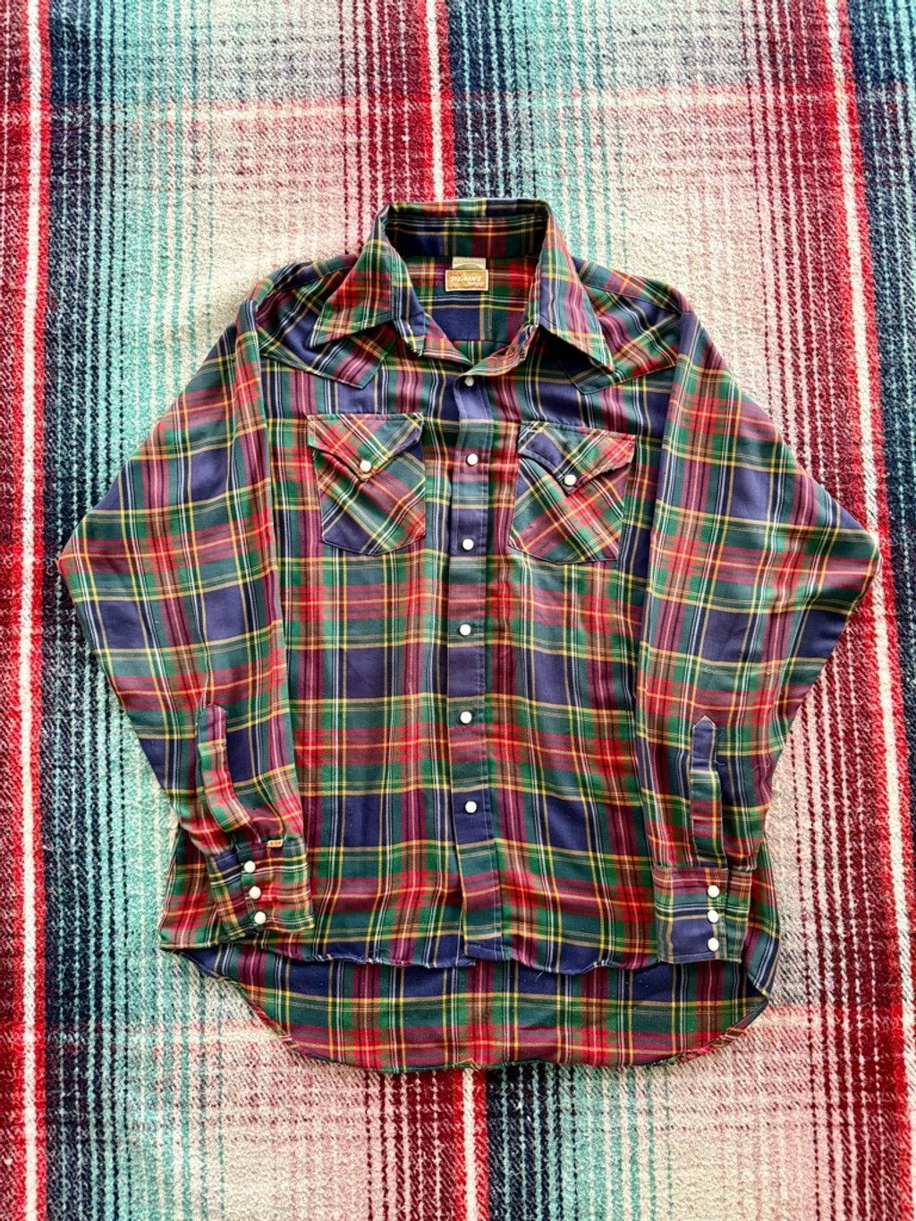 Vintage 70s Ely Plains Plaid Pearl Snap Western Shirt Size US L / EU 52-54 / 3 - 1 Thumbnail